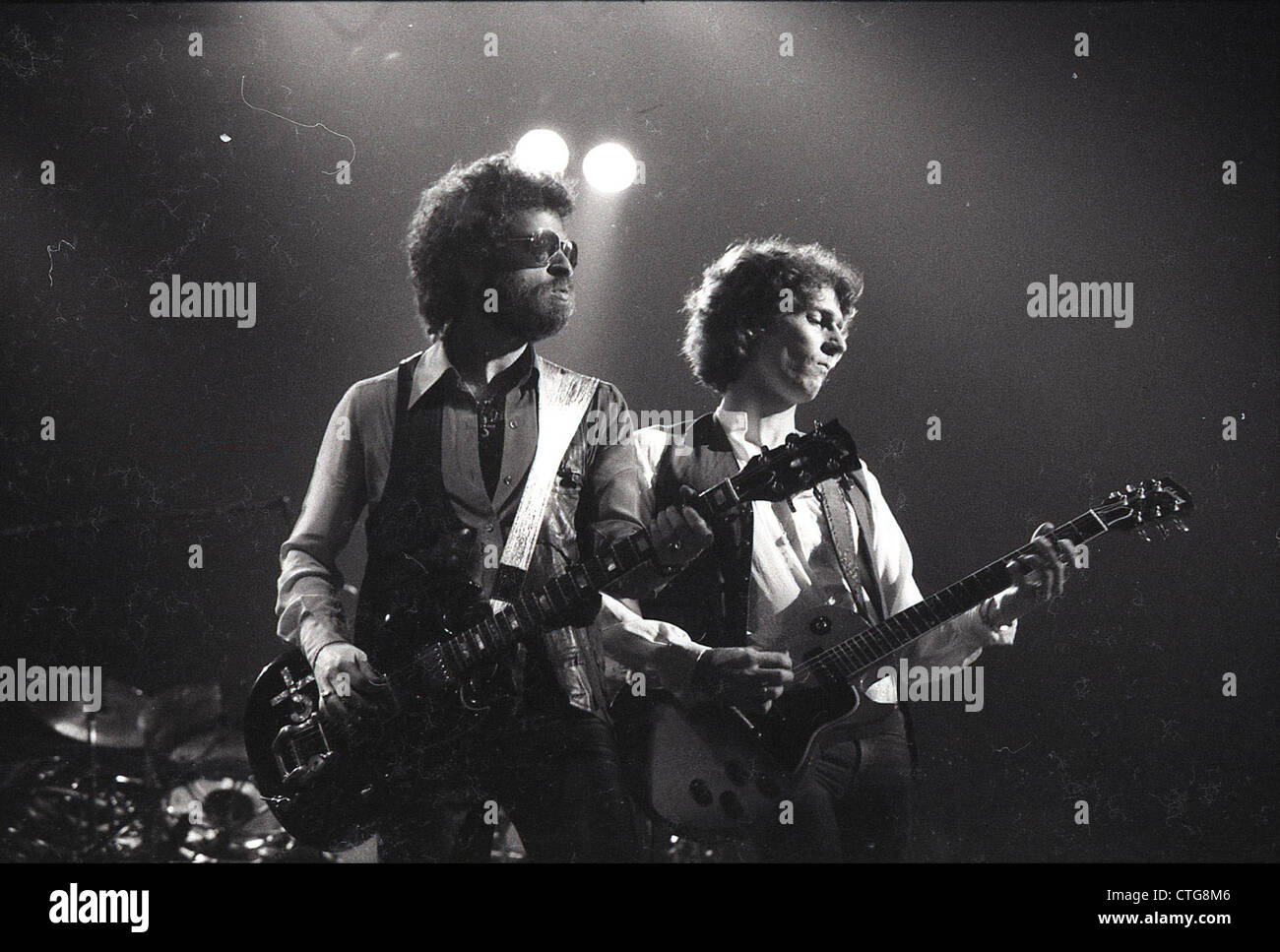 009820 - Eric Bloom and Buck Dharma of Blue Oyster Cult in concert in the 1970s Stock Photo