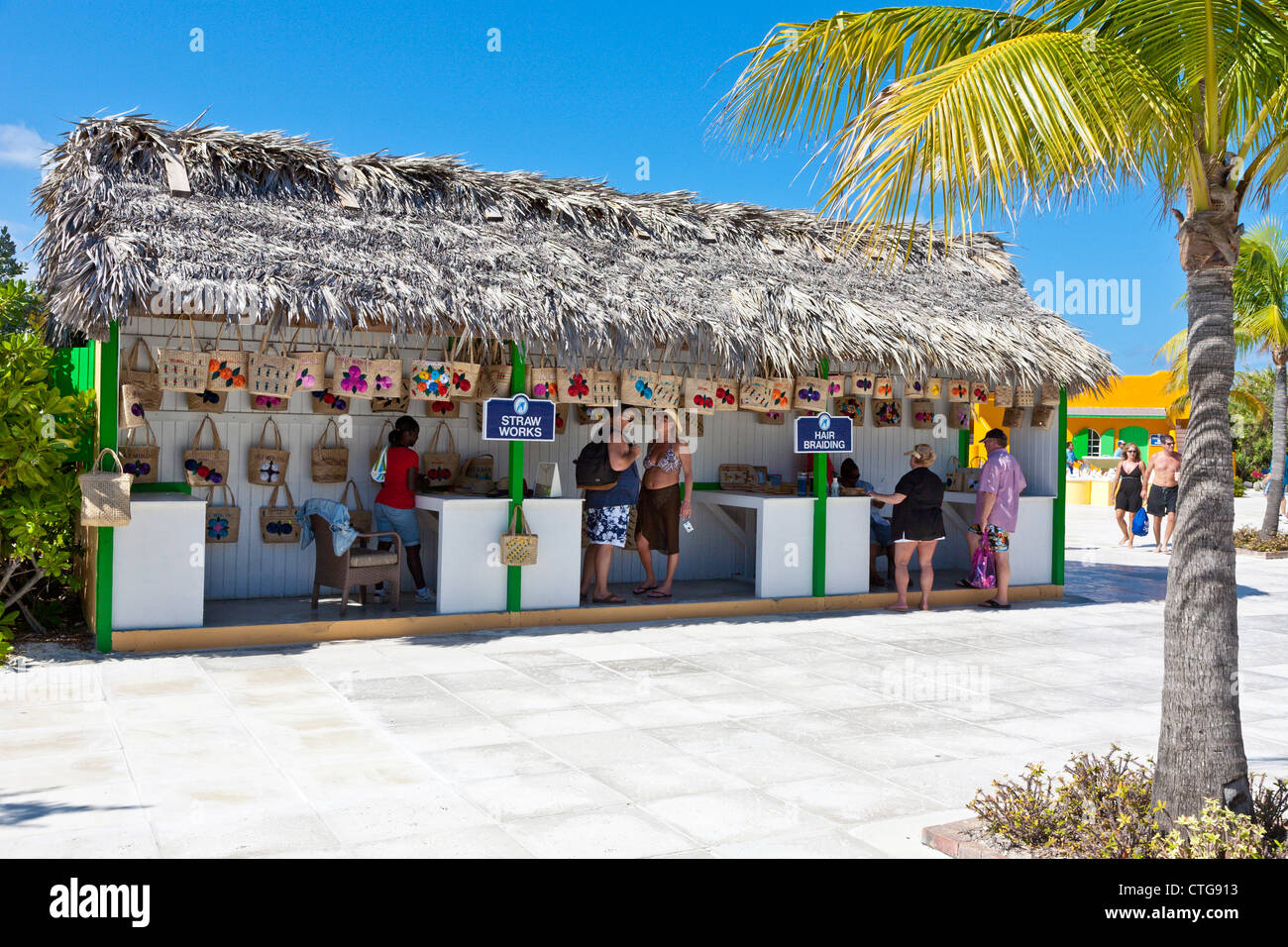 Hut at Half Moon Cay, Bahamas offers straw bags and hair ...