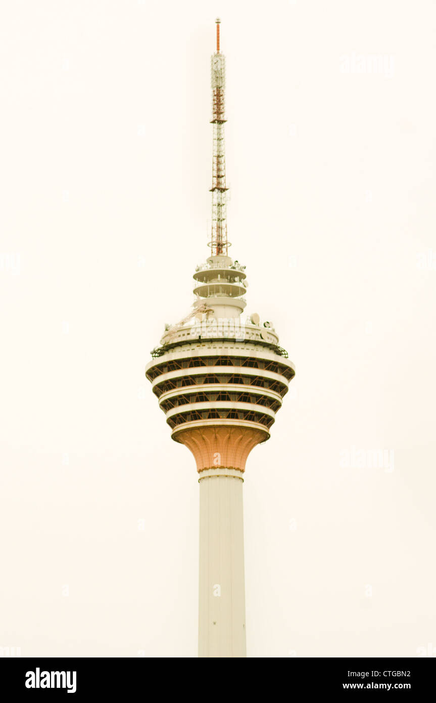 Menara KL tower, one of the landmarks of Kuala Lumpur, Malaysia. It is the seventh tallest telecommunication tower in the world. Stock Photo