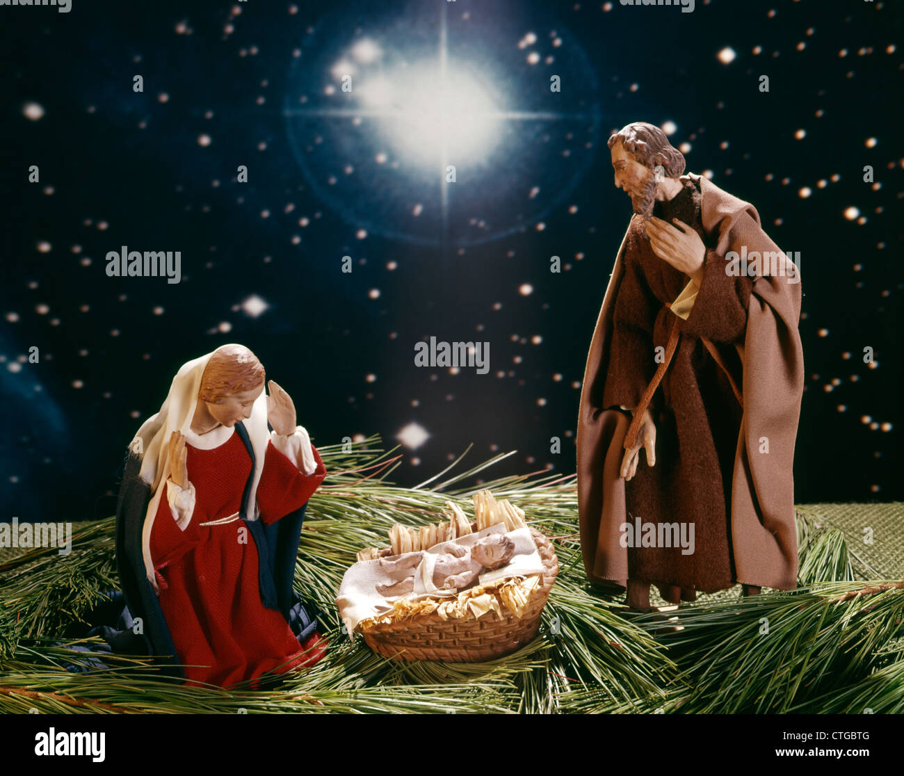 STARS NATIVITY BABY JESUS MARY JOSEPH Stock Image