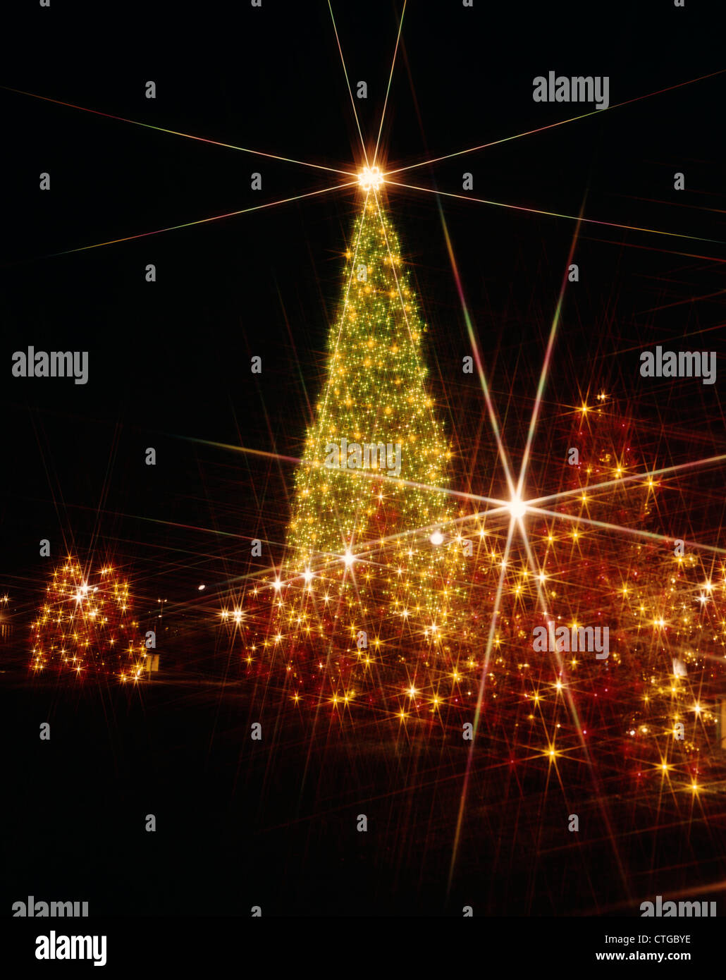 CHRISTMAS TREE LIGHTS AT NIGHT Stock Photo - Alamy