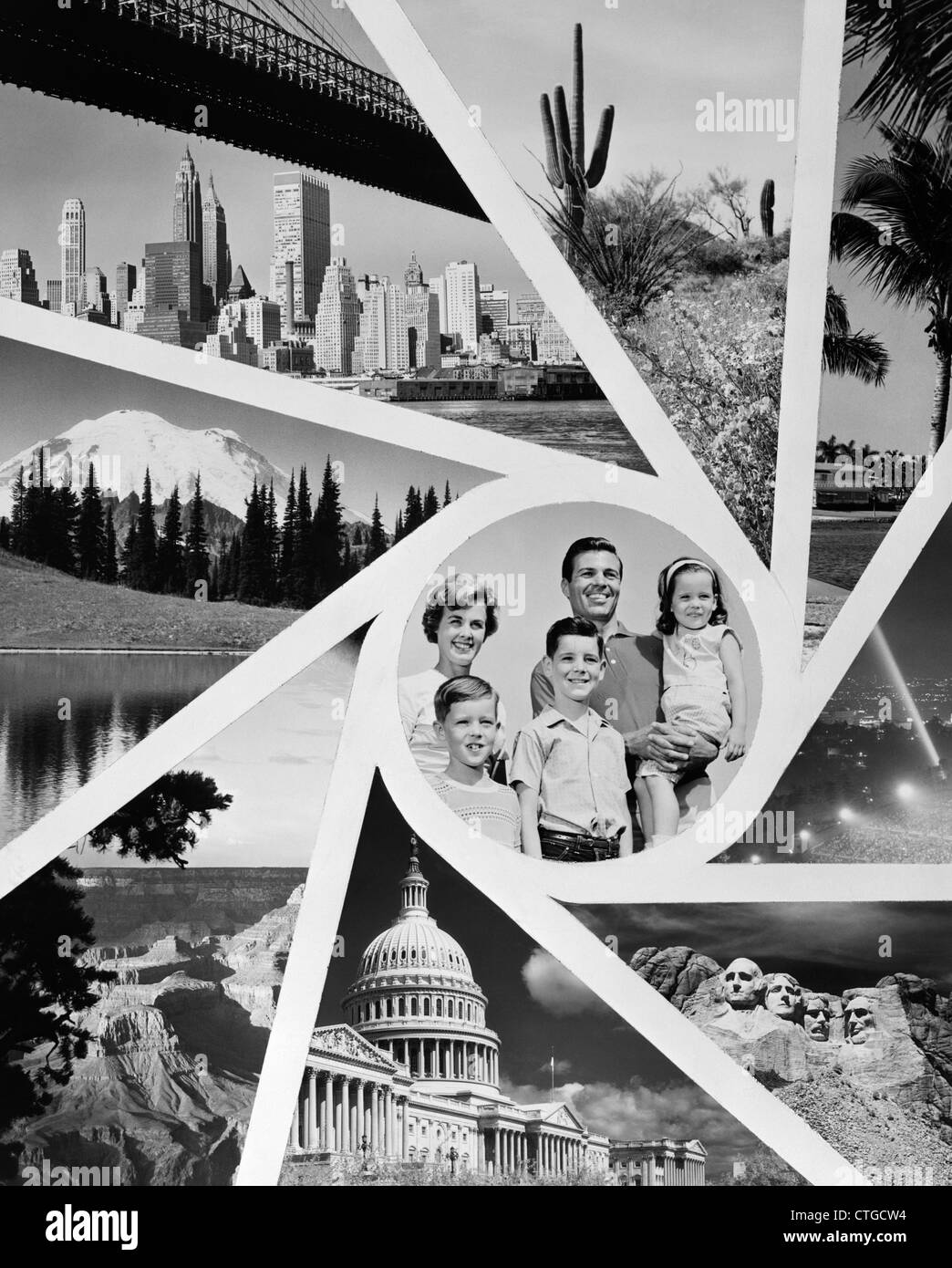 1960s MONTAGE PORTRAIT OF FAMILY MOTHER FATHER SON DAUGHTER IN SUN ...