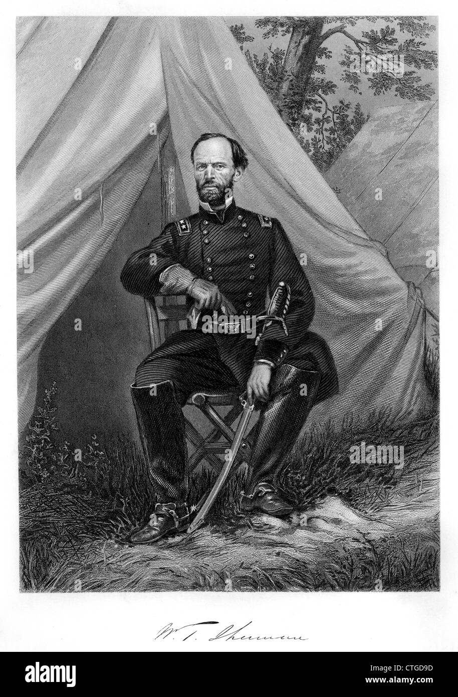 1800s 1860s SEATED PORTRAIT WILLIAM TECUMSEH SHERMAN UNION GENERAL DURING AMERICAN CIVIL WAR Stock Photo