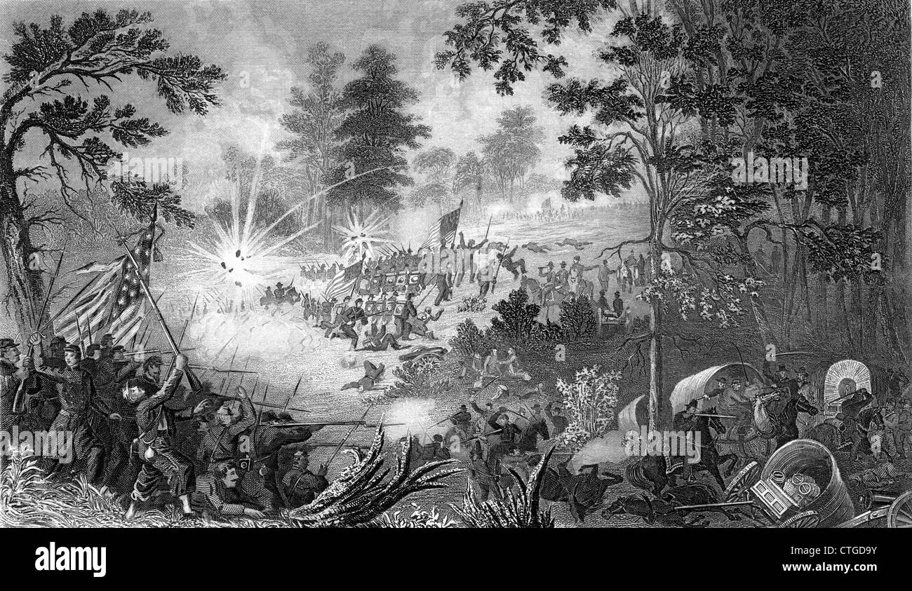 1800s 1860s FIRST BATTLE OF BULL RUN MANASSAS VIRGINIA FIRST JULY 21 1861 FIRST MAJOR LAND BATTLE AMERICAN CIVIL WAR Stock Photo
