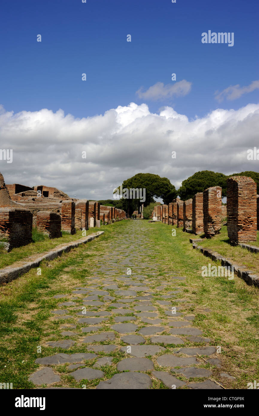Italy, Rome, Ostia Antica, decumanus maximus, roman road Stock Photo