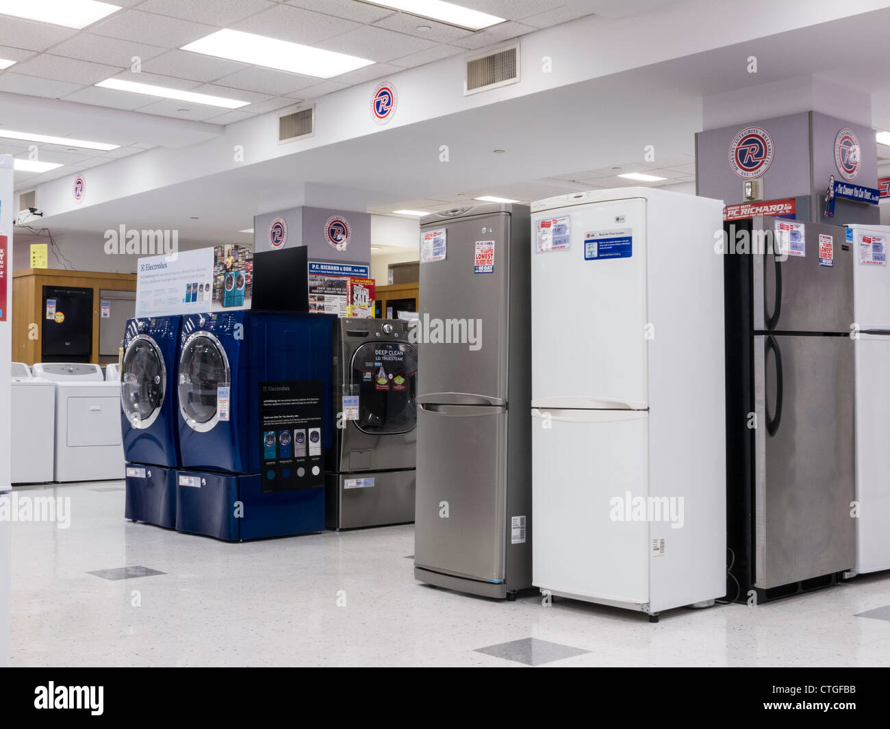 Household Appliances  For Sale in Appliance Store Stock Photo