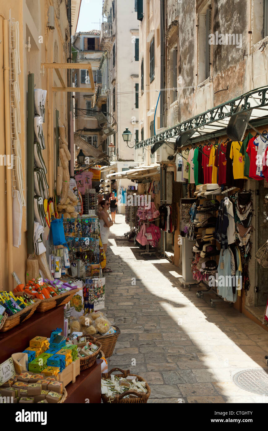 Quaint street in Corfu Old Town - Greece Stock Photo