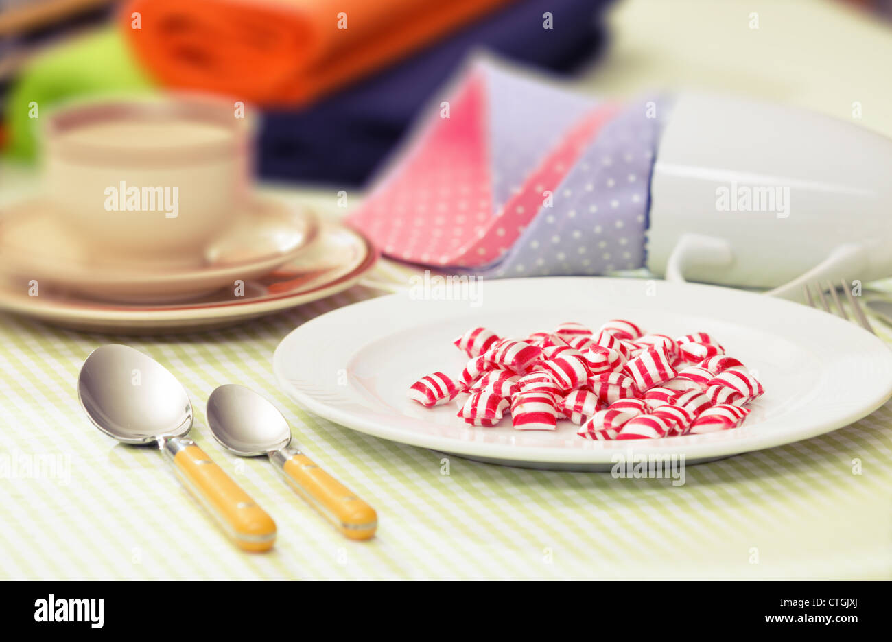 Spoon, fork and knife table setting Stock Photo Alamy