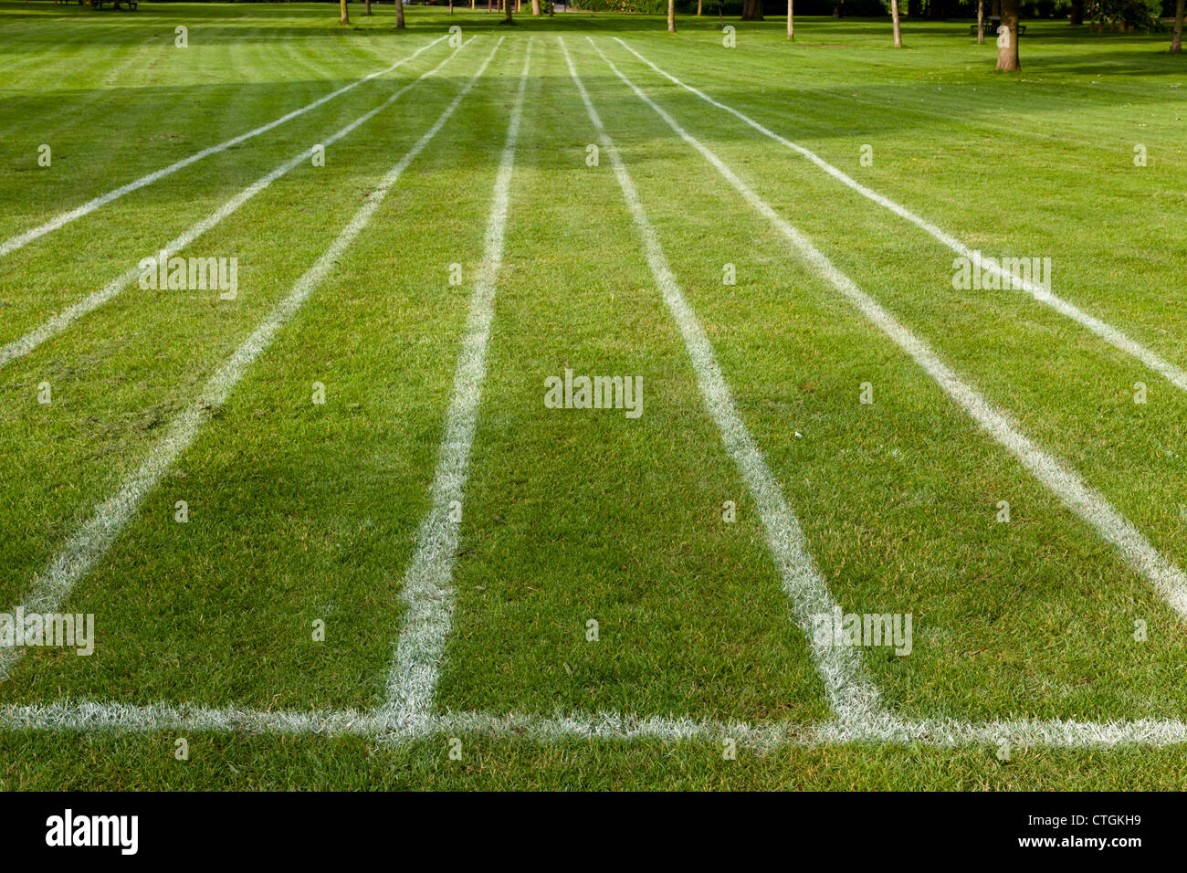 Grass running track for a local sports day event Stock Photo