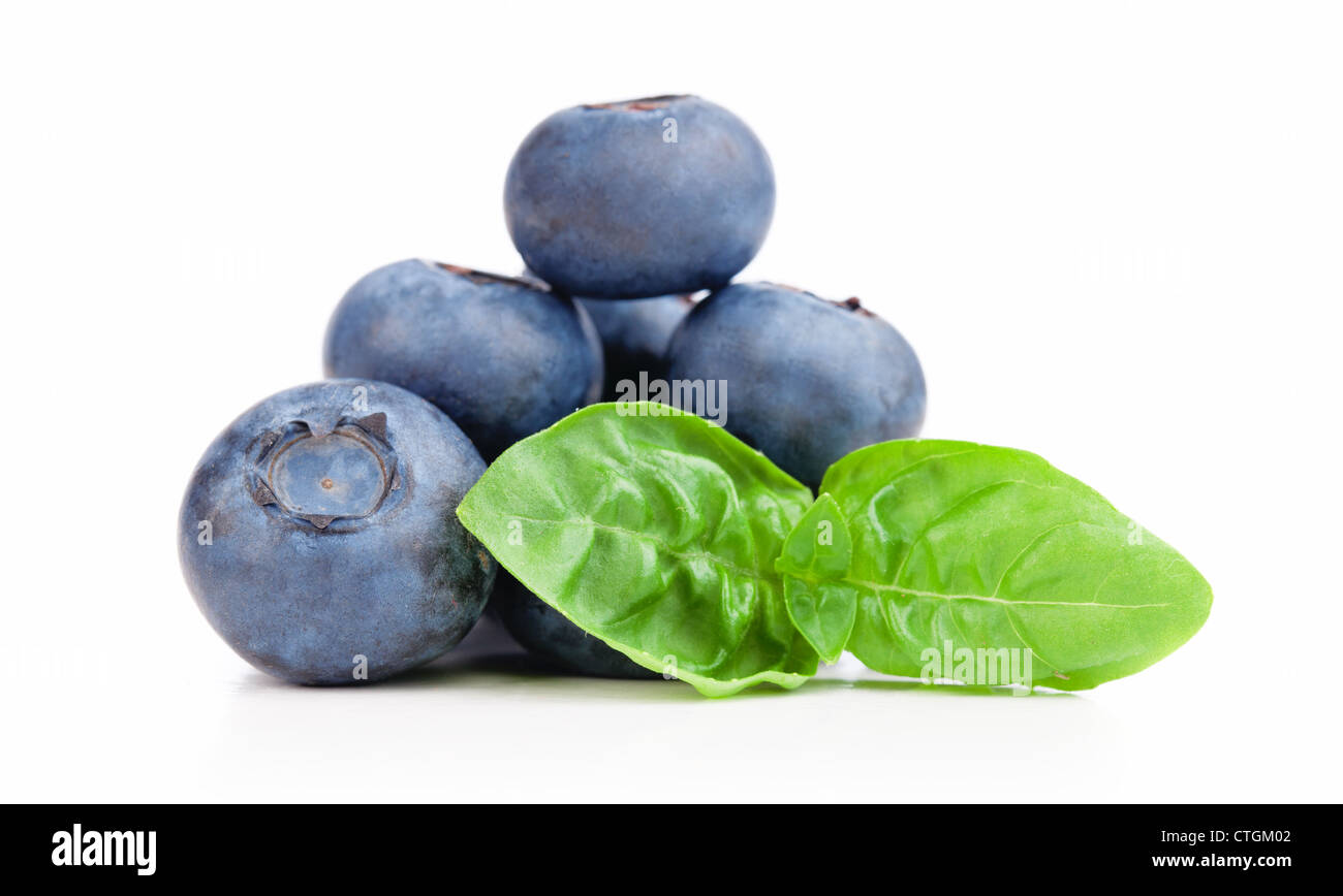 Blueberry with mint leaves on white Stock Photo