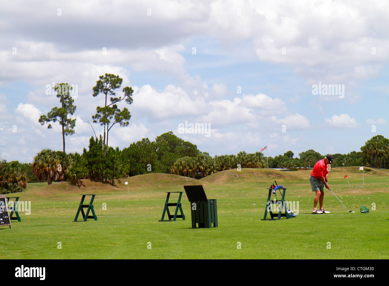 Port St.Saint Lucie Florida,PGA Village,golf course driving range,golfer,practicing,active,senior seniors old older citizen citizens pensioner pension Stock Photo