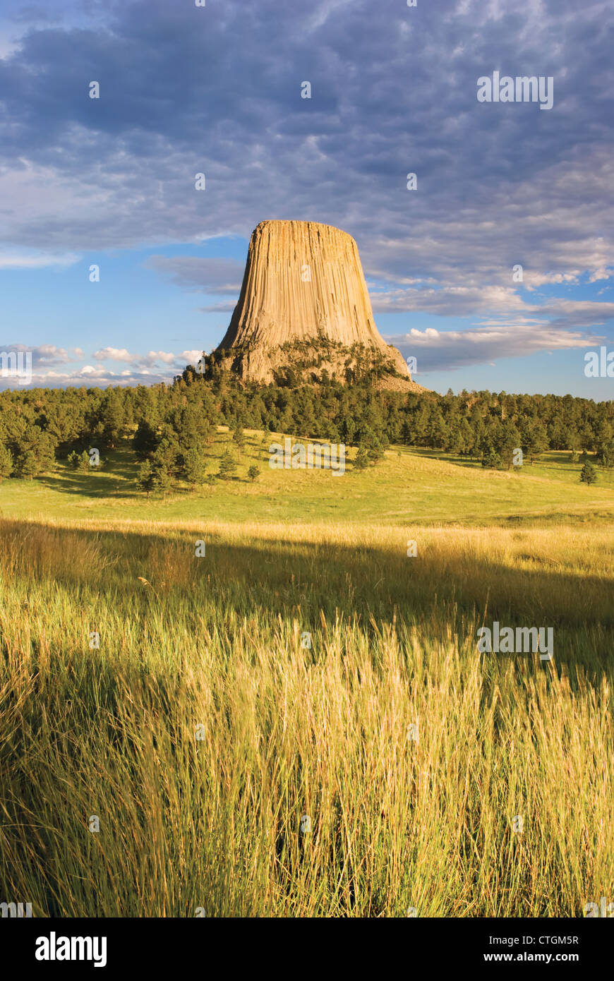 Sunset On Devils Tower; Wyoming, United States of America Stock Photo