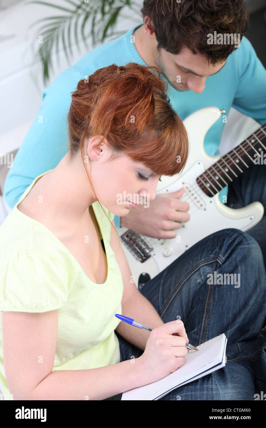 Compony Singer Musicians composing a song together Stock Photo - Alamy
