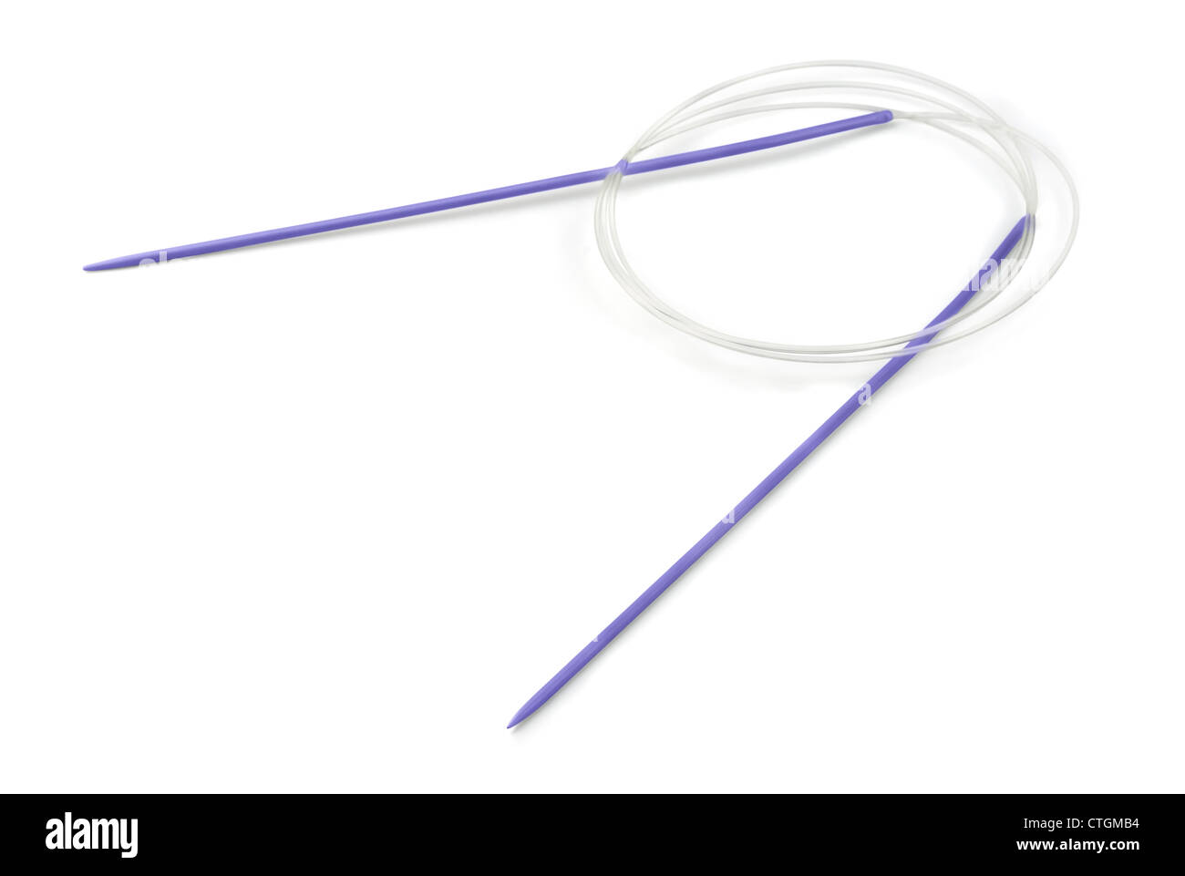 Blue metal circular knitting needles isolated on white Stock Photo