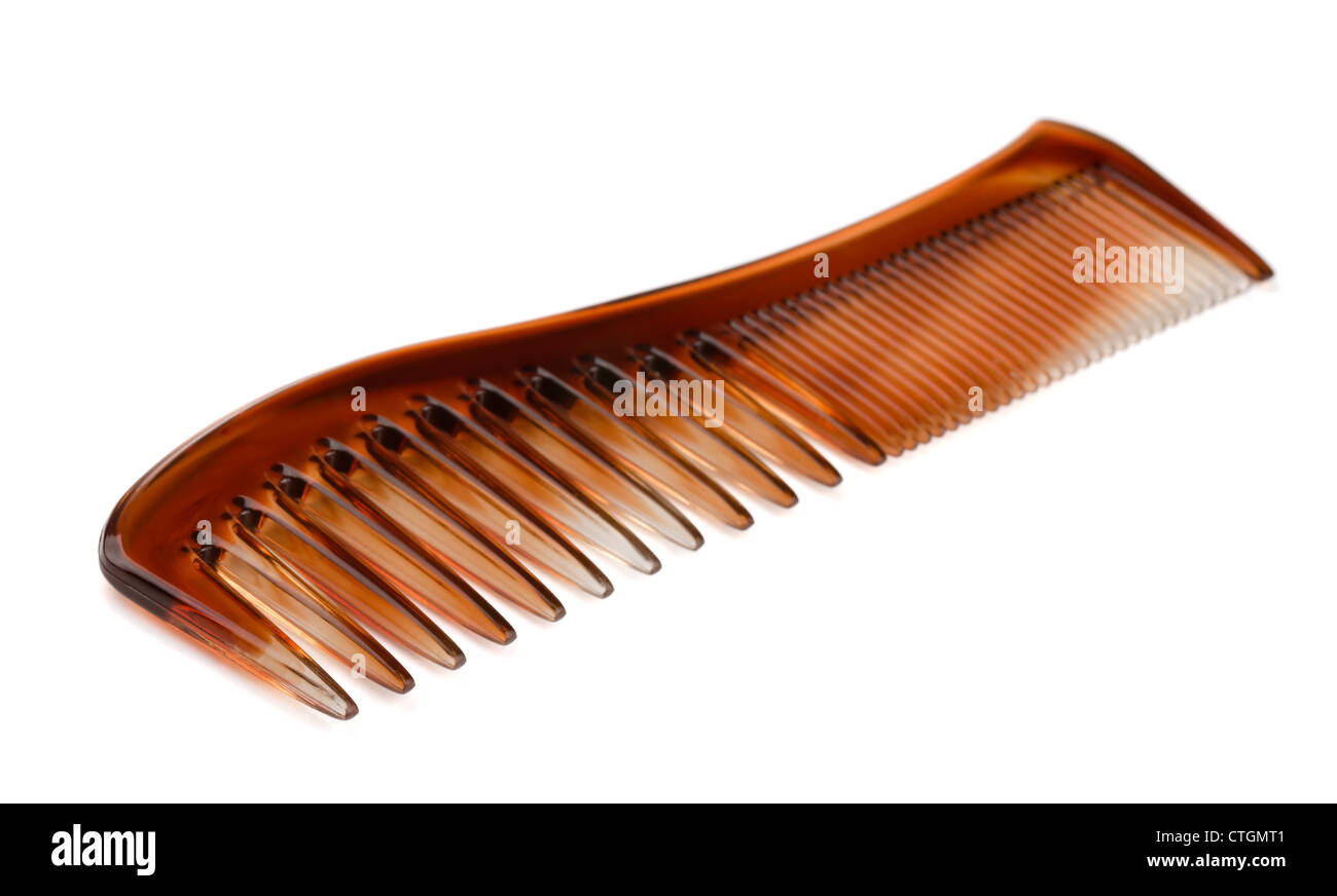 Brown plastic hair comb isolated on white Stock Photo