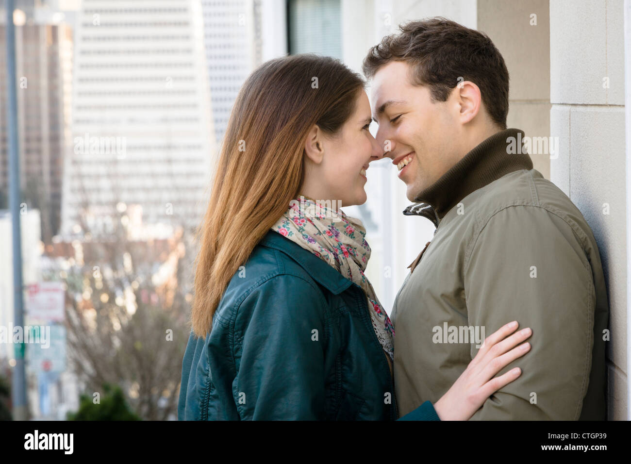 Caucasian couple about to kiss Stock Photo Alamy