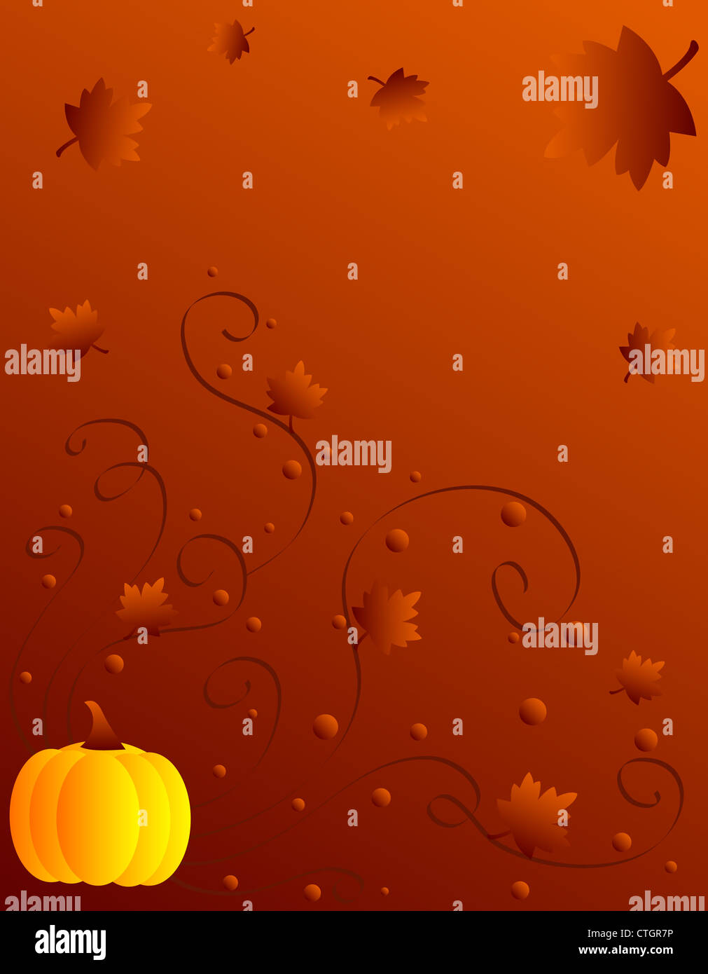 Autumn leaves and pumpkin design Stock Photo