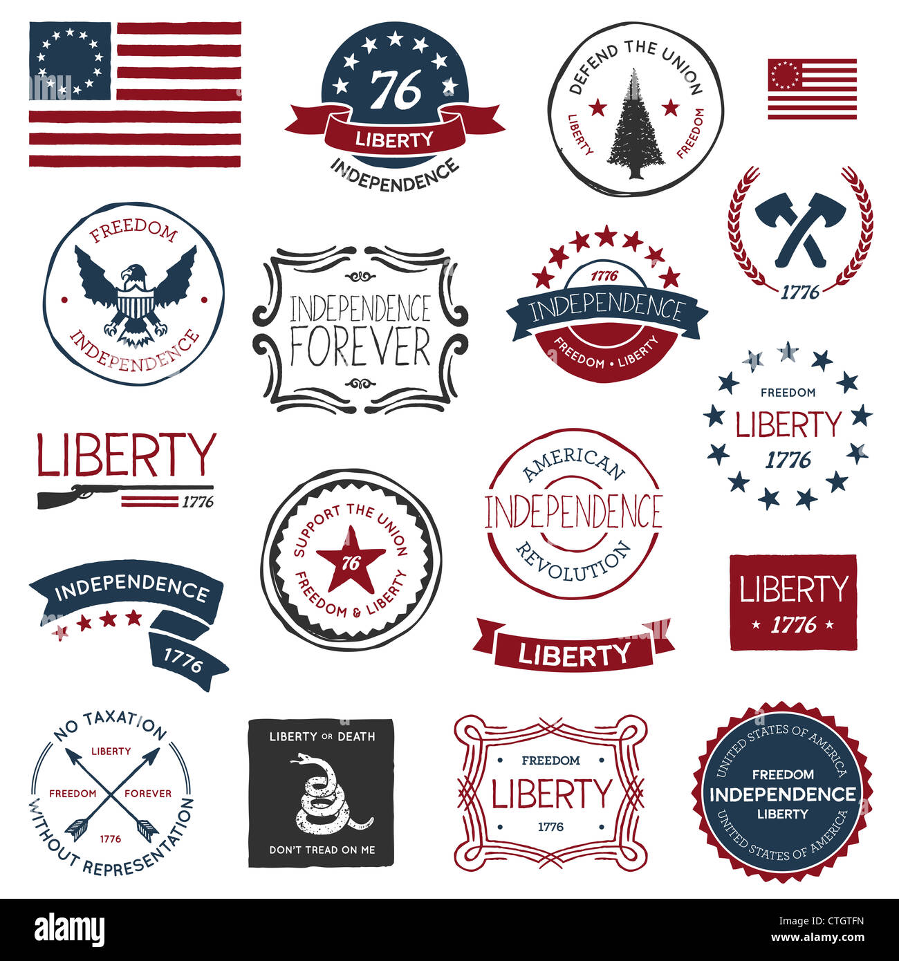 Vintage American revolutionary war badges, labels and designs Stock Photo