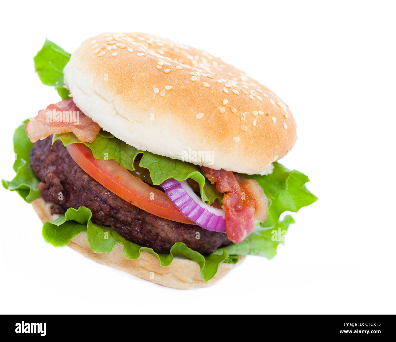 Bacon Hamburger isolated on a white background Stock Photo - Alamy