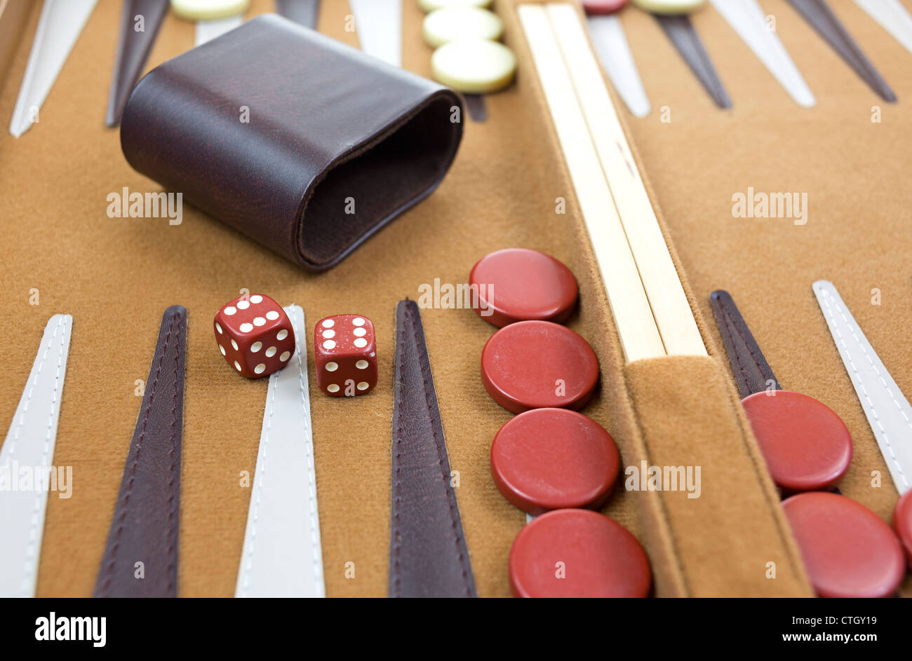 Red double sixes in backgammon game Stock Photo