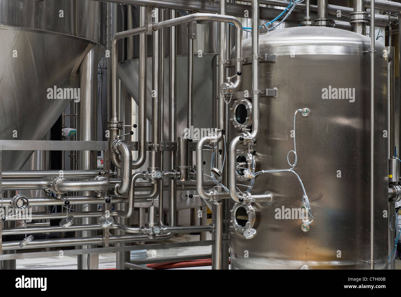 Fermentation tanks at a micro brewery. Stock Photo