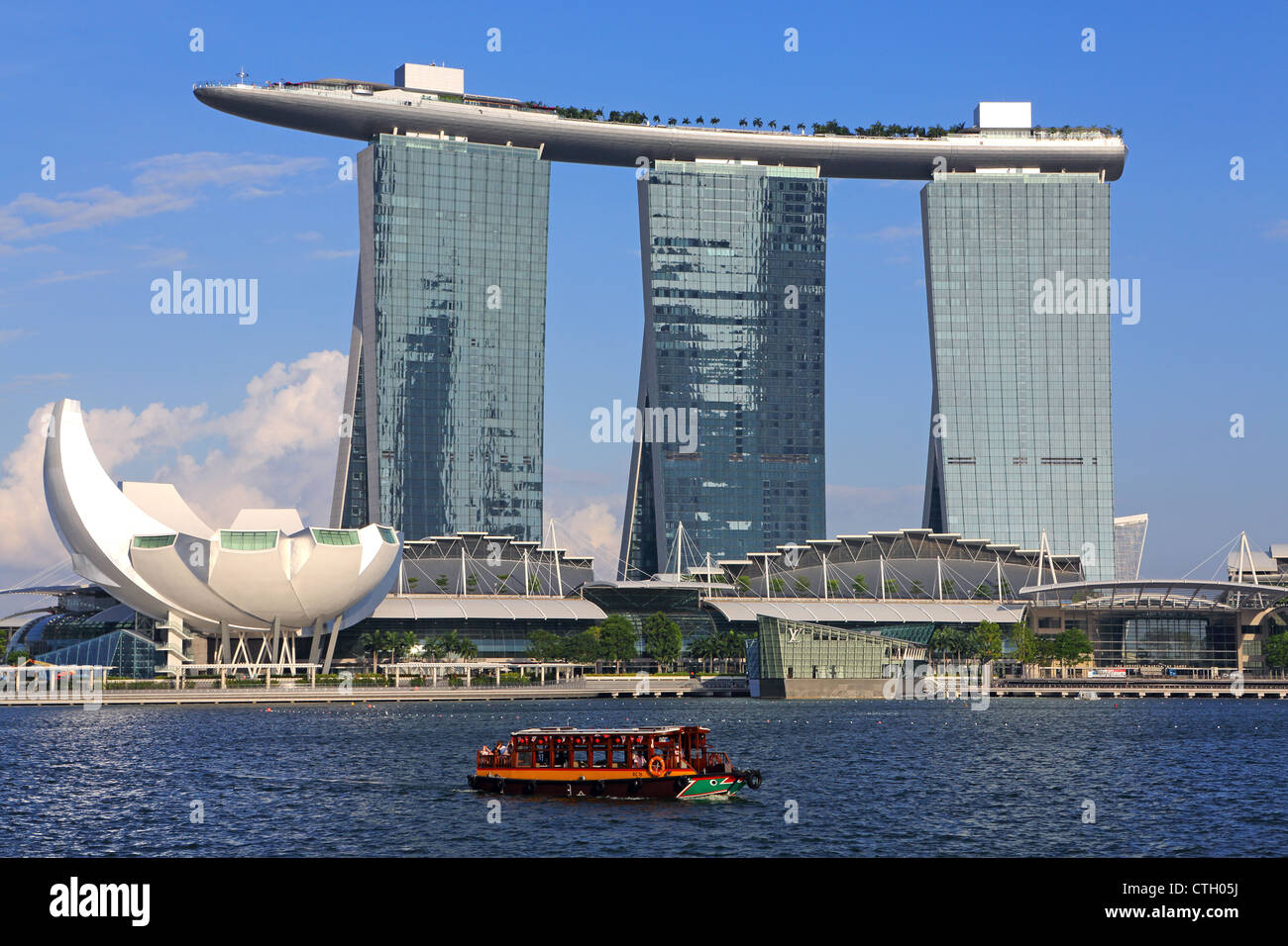 View of Marina Bay Sands hotel, Skypark and shopping complex in