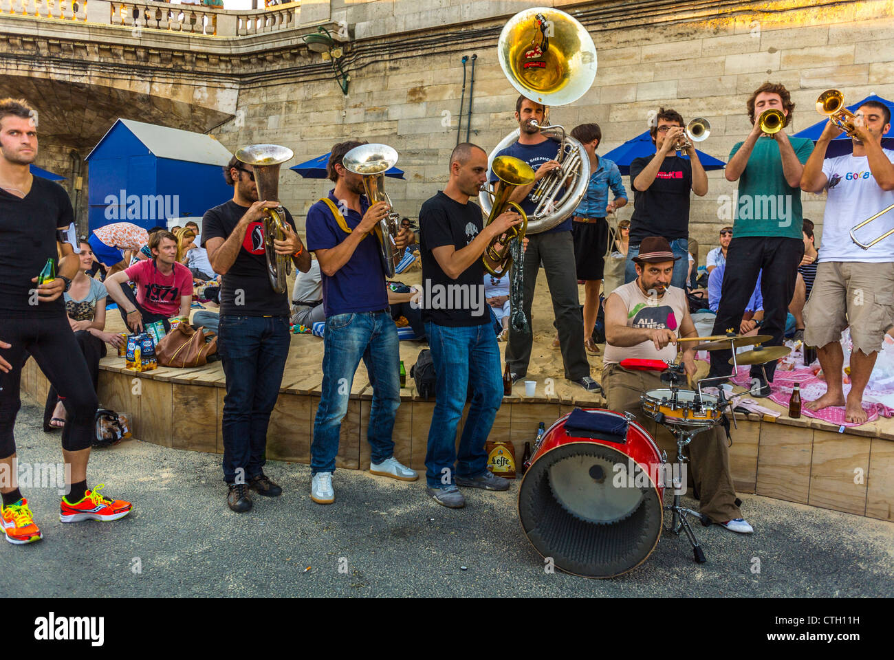 Paris, France, Local Brass Band Playing at Public Events, Paris Beach