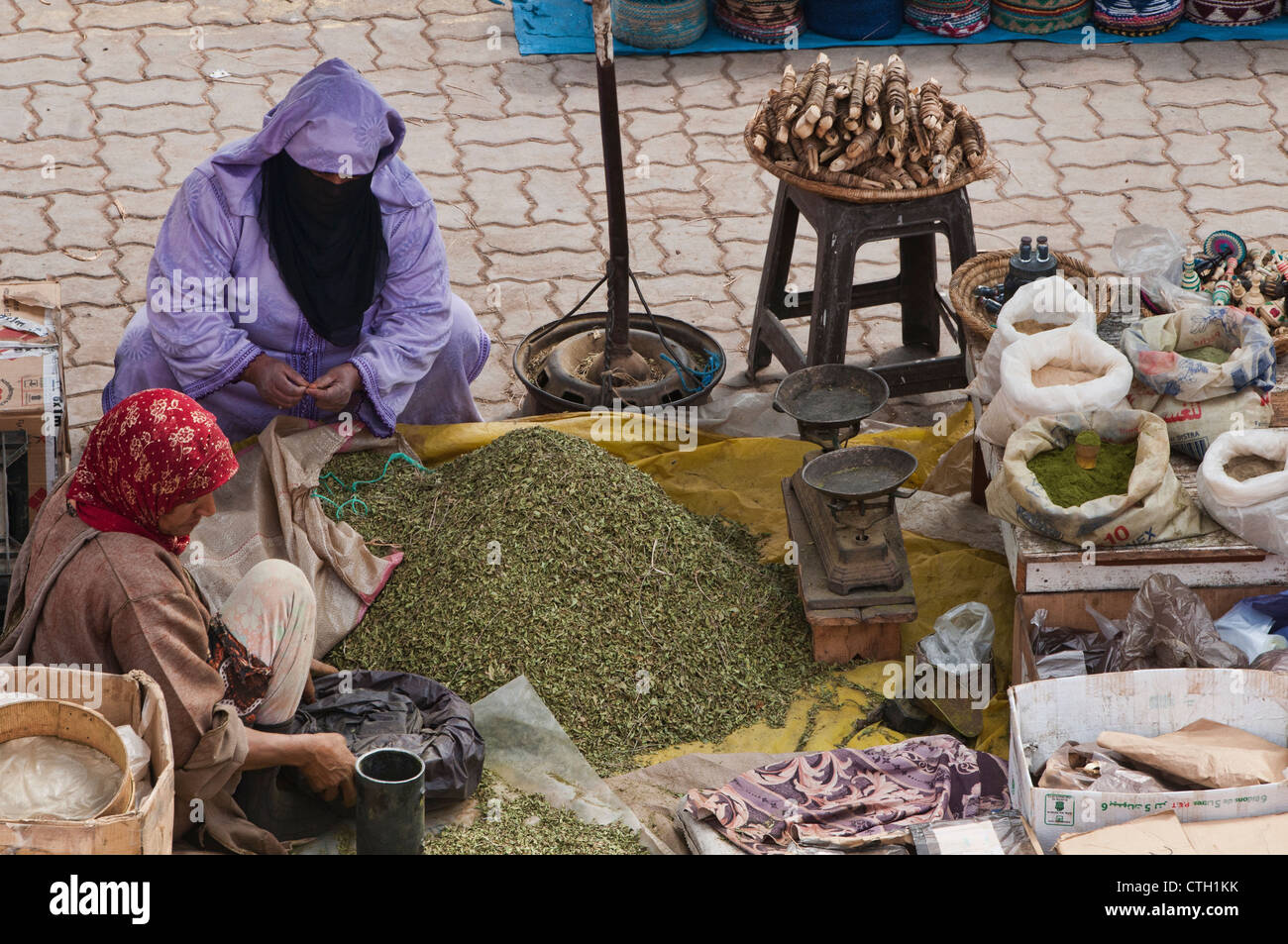 spices for sale in the ancient medina in Marrakech, Morocco Stock Photo