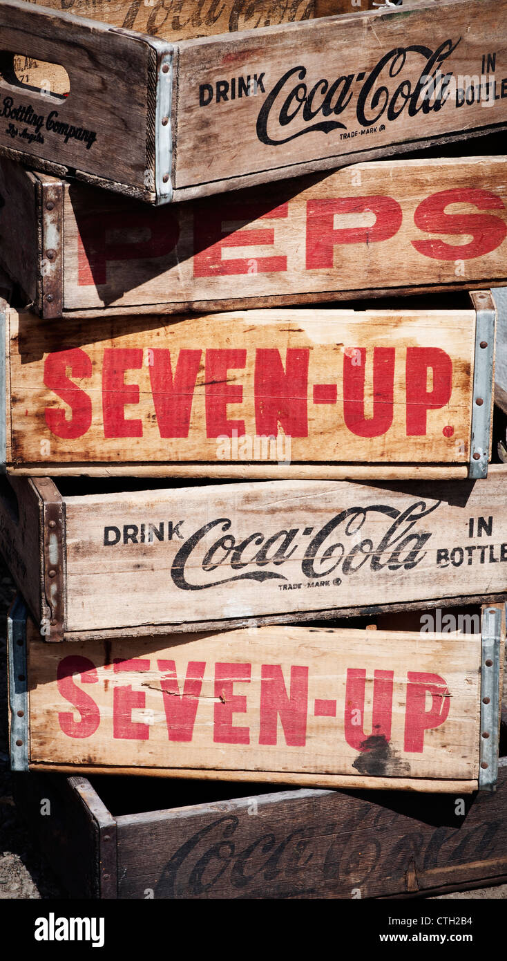 Retro Soft Drink wooden crates. Vintage filter applied Stock Photo