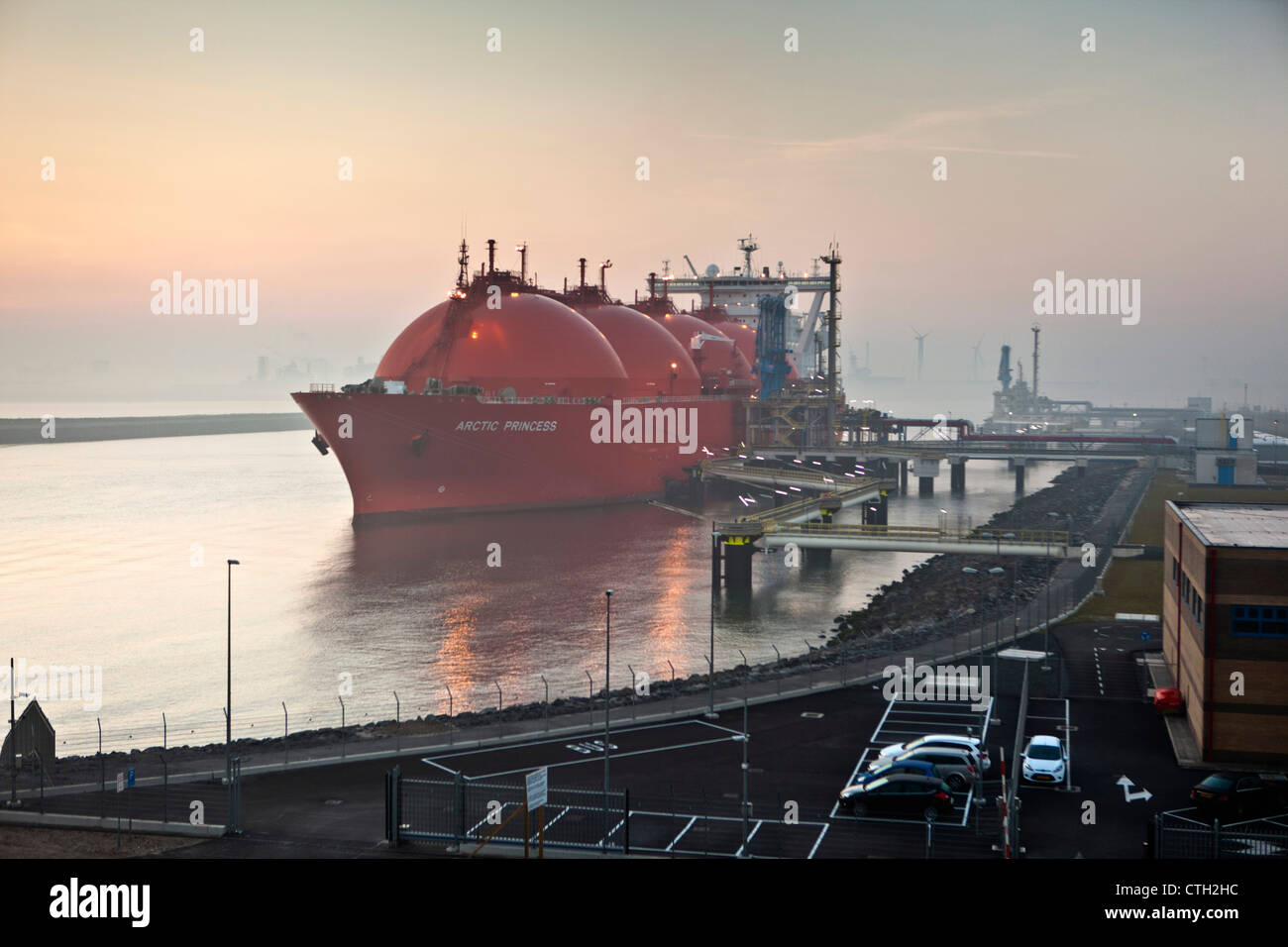 The Netherlands, Rotterdam, Port. Norwegian tanker transporting Natural Liquid Gas ( LNG ). Stock Photo