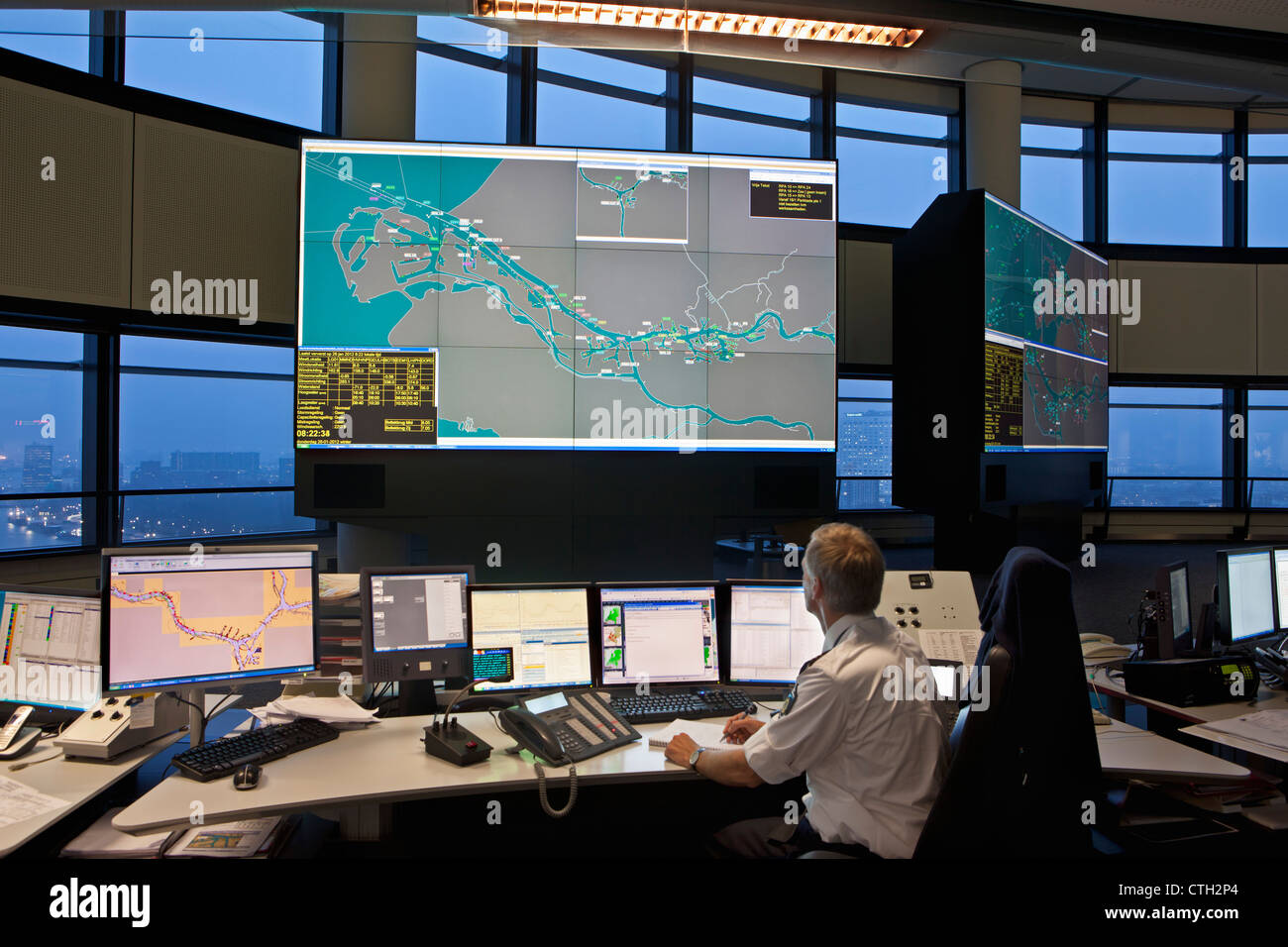 The Netherlands, Rotterdam, Port, Ship traffic control room. Stock Photo