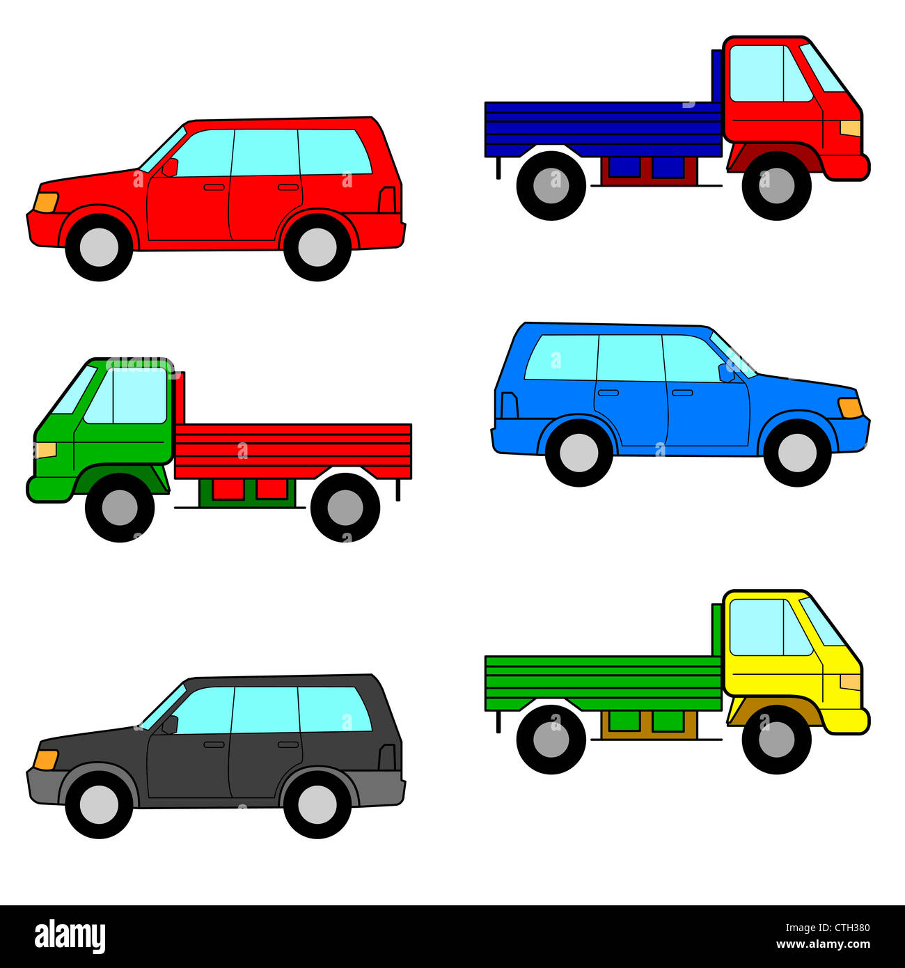 Set cars, trucks and cars. Vector illustration Stock Photo - Alamy
