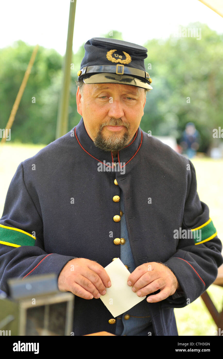 Old Bethpage, New York, USA July 21, 2012 A Union soldier brings a