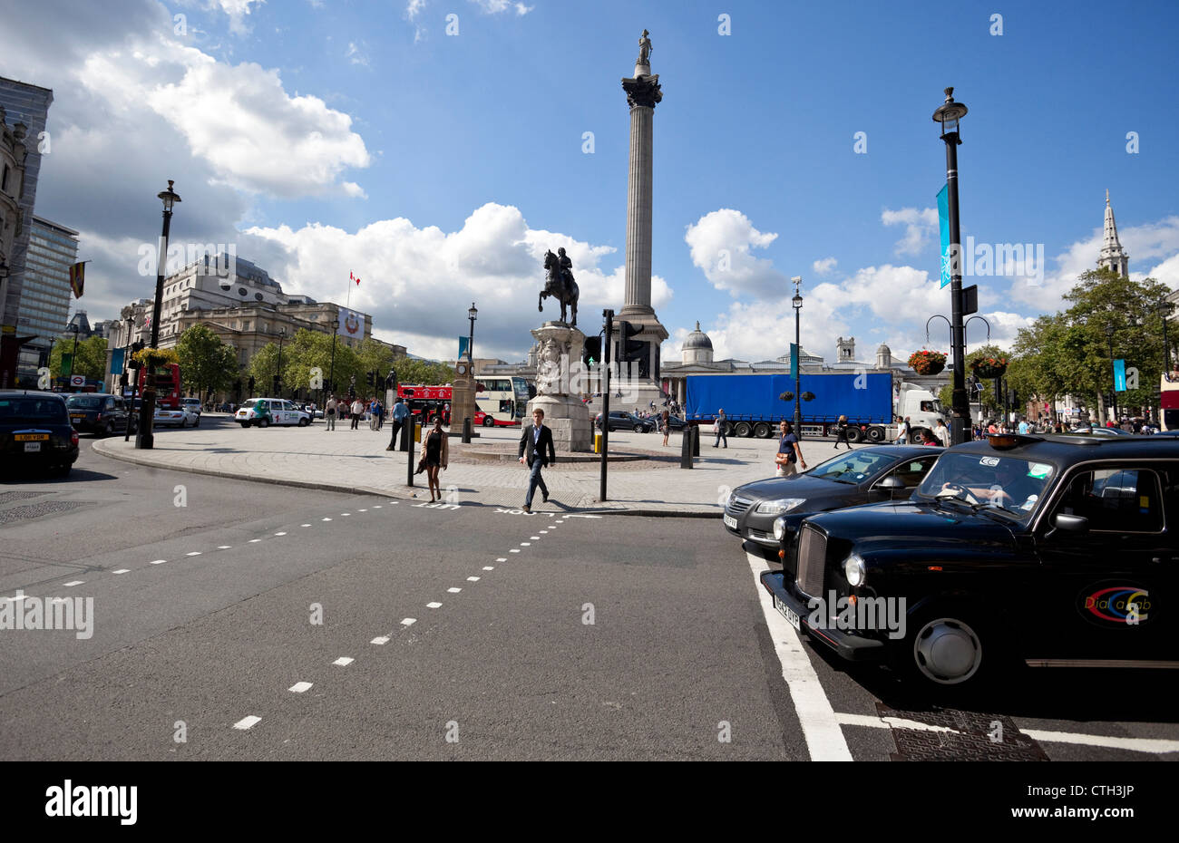 Pedestrian crossing at Trafalgar Square, London, England, UK Stock Photo