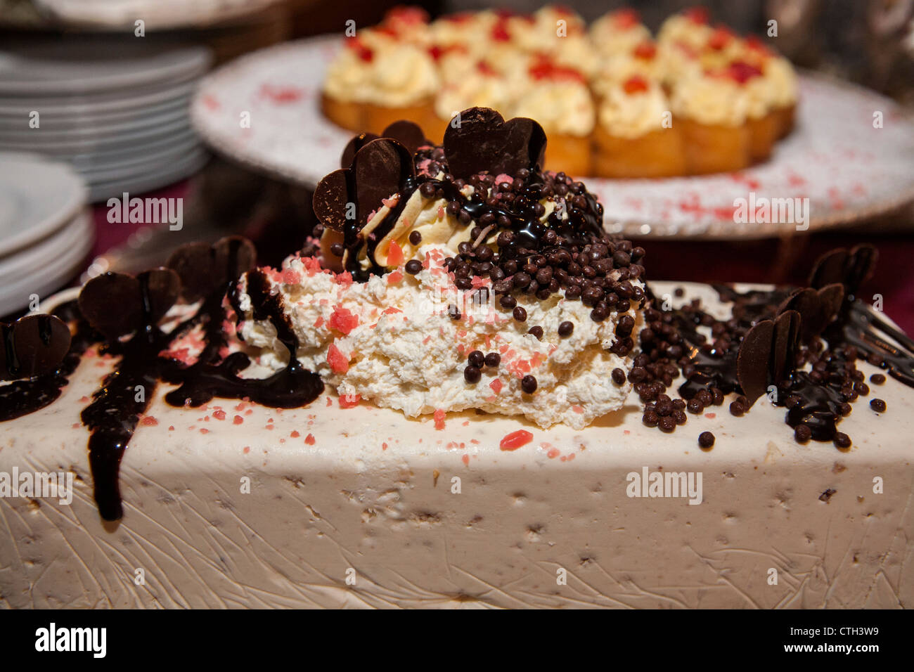 Ice Cream Cake At Wedding Reception Close Up Stock Photo