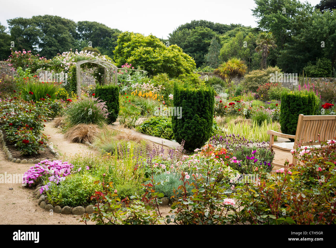 In the heart of the Walled Garden at La Seigneurie on Sark in the Channel Islands in June Stock Photo