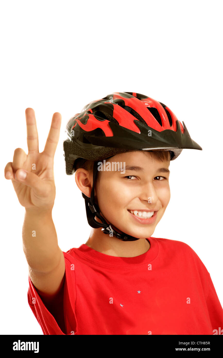 boy bike helmet on white Stock Photo Alamy