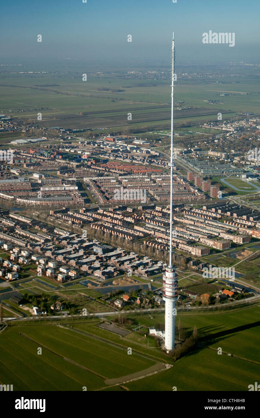 The Netherlands, Ijsselstein, Broadcasting TV tower. Aerial. Stock Photo