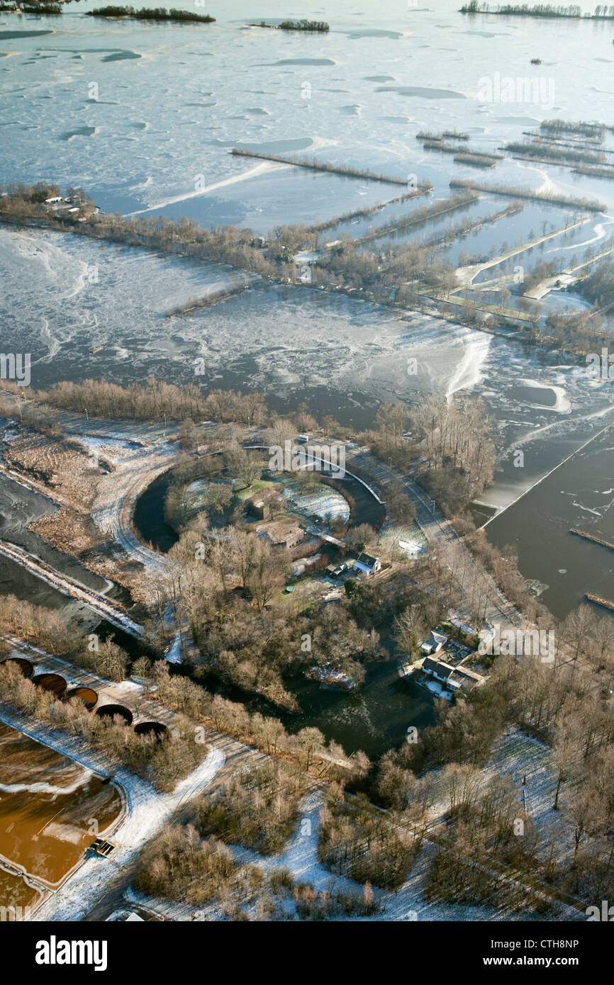 The Netherlands, Tienhoven, Fort Tienhoven, part of the New Dutch Water Line. Aerial. Winter. Frost. Stock Photo