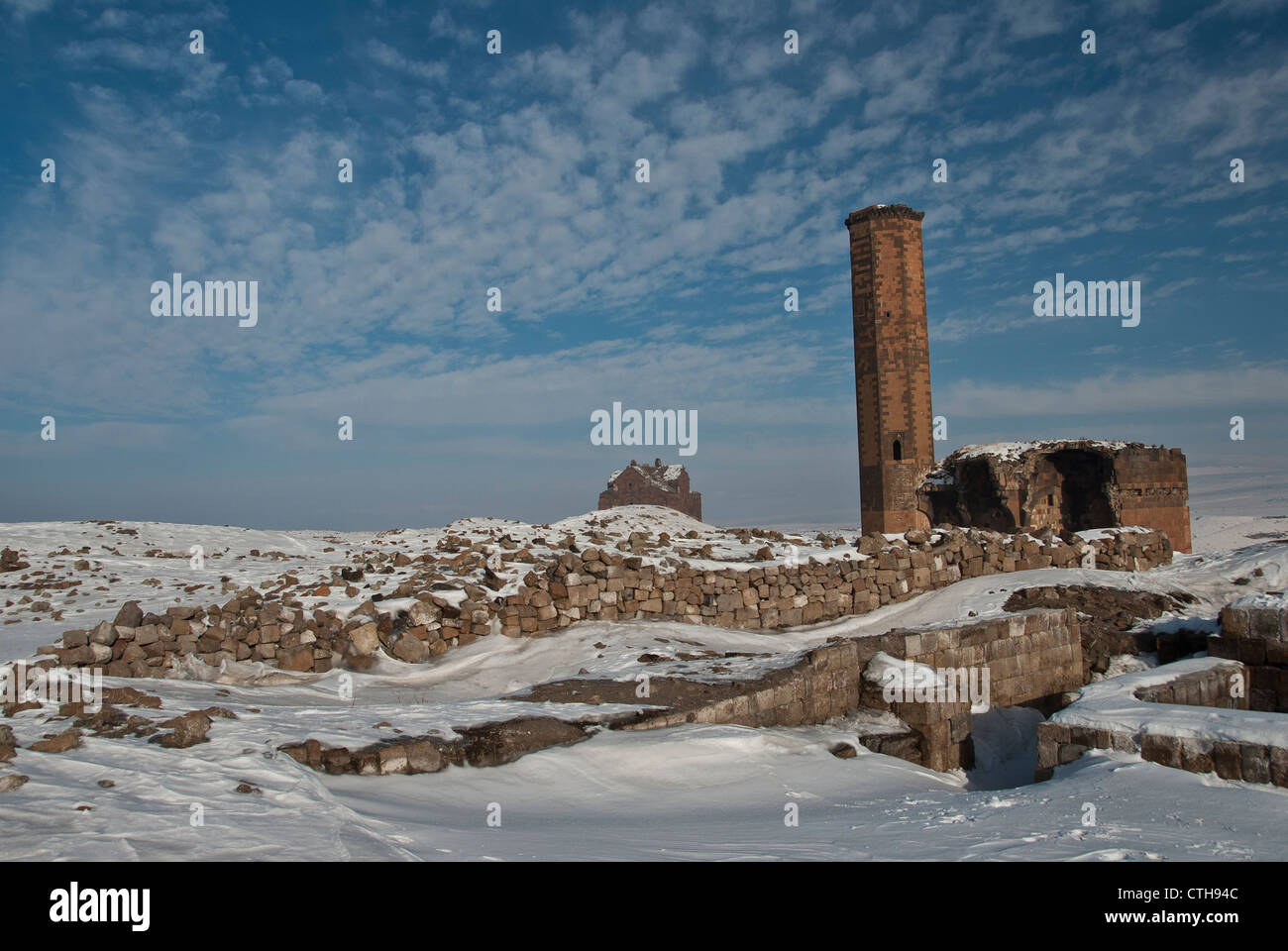 Ancient Ruins of Ani at winter time, Kars, Eastern Anatolia, Turkey Stock Photo