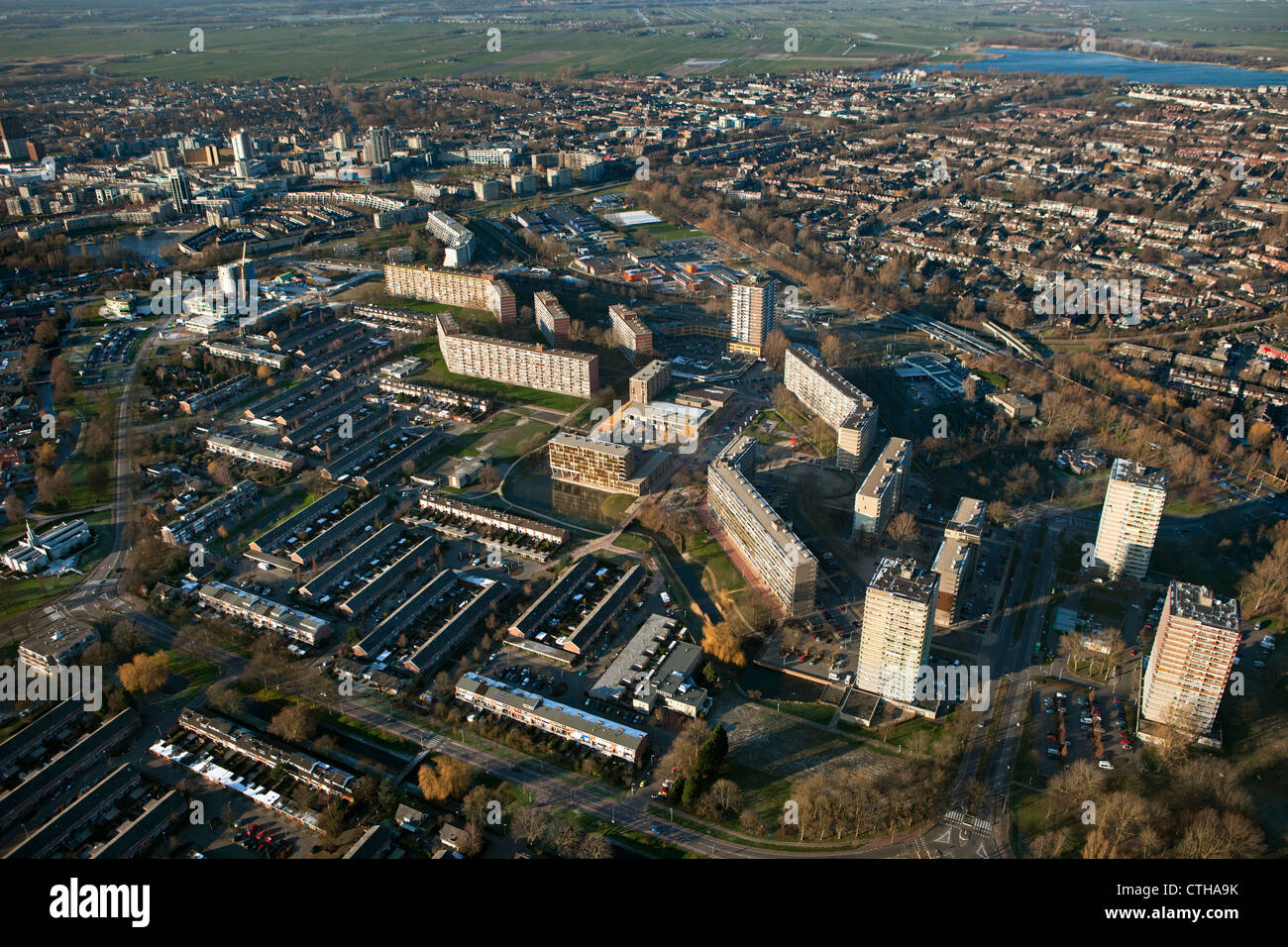 The Netherlands, Zoetermeer, City. Aerial. Apartment buildings Stock