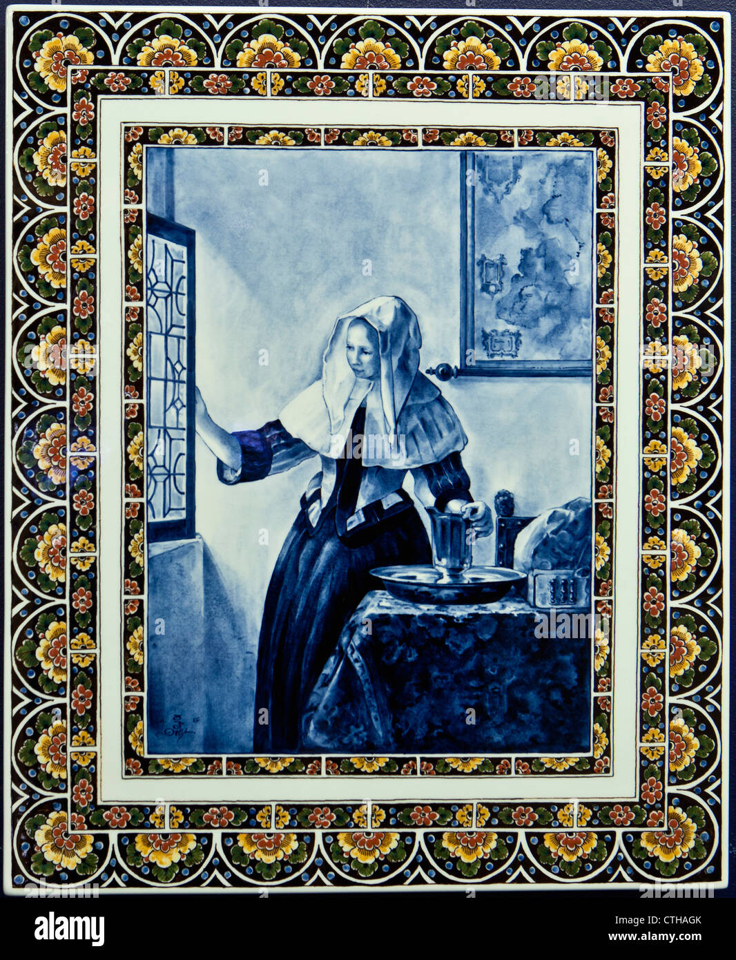Old Delfts blue earthenware. The Koninklijke Porceleyne Fles (1652) is the only remaining factory of 32 earthenware factories Stock Photo