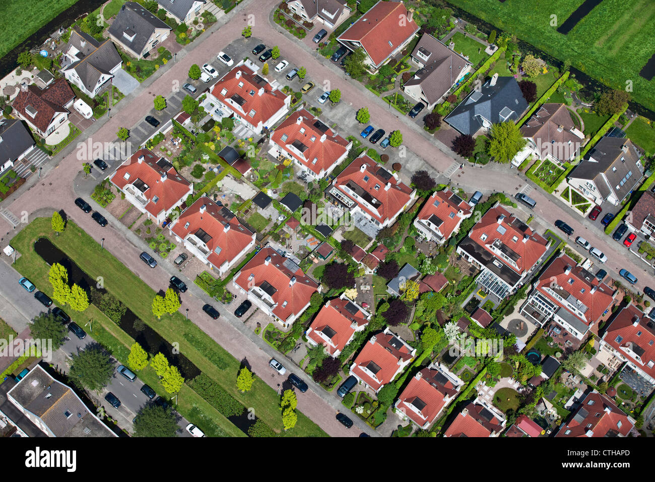 Netherlands, Alblasserdam, Residential district. Aerial Stock Photo