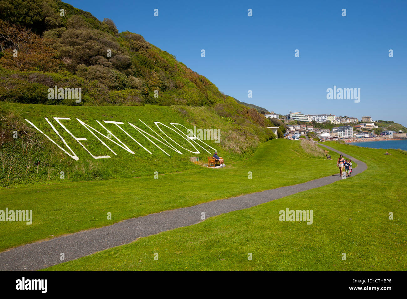 Ventnor Sign, La Falaise Car Park, Seafront, Beach, bathers, Ventnor