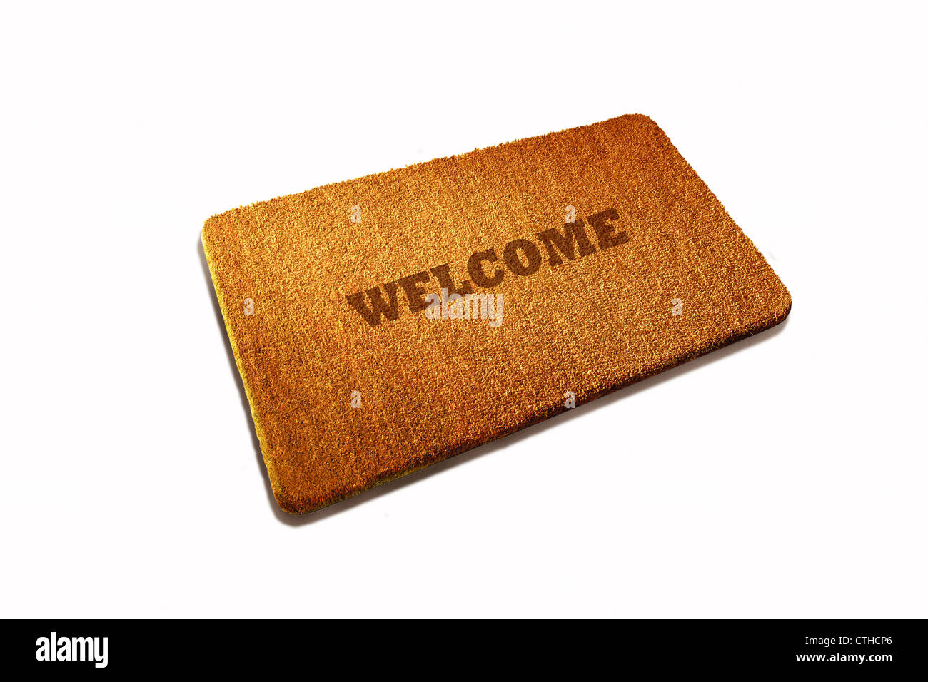 Welcome Door mat natural fiber on white background Stock Photo