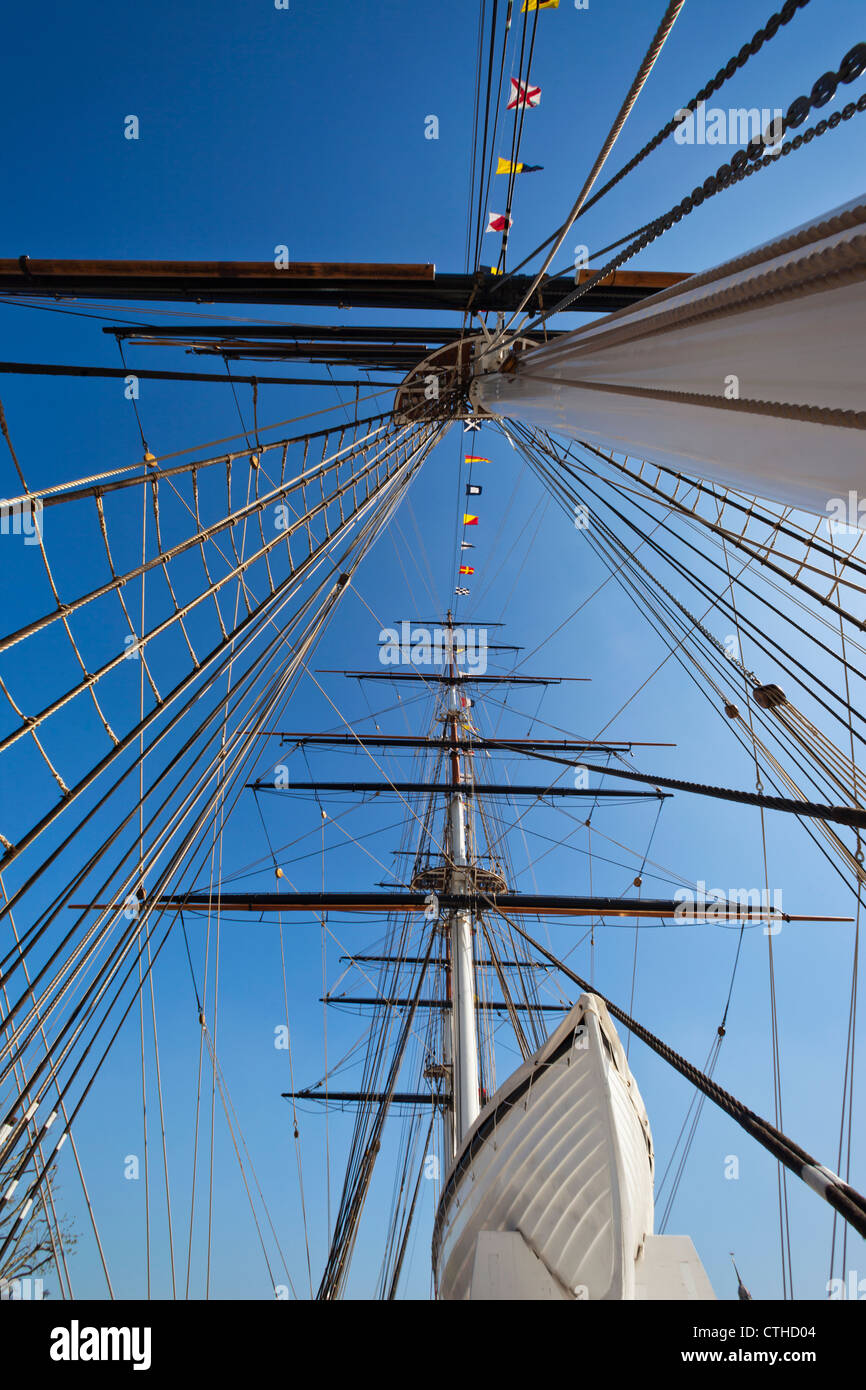 England, London, Greenwich, Cutty Sark, Ship's Masts Stock Photo