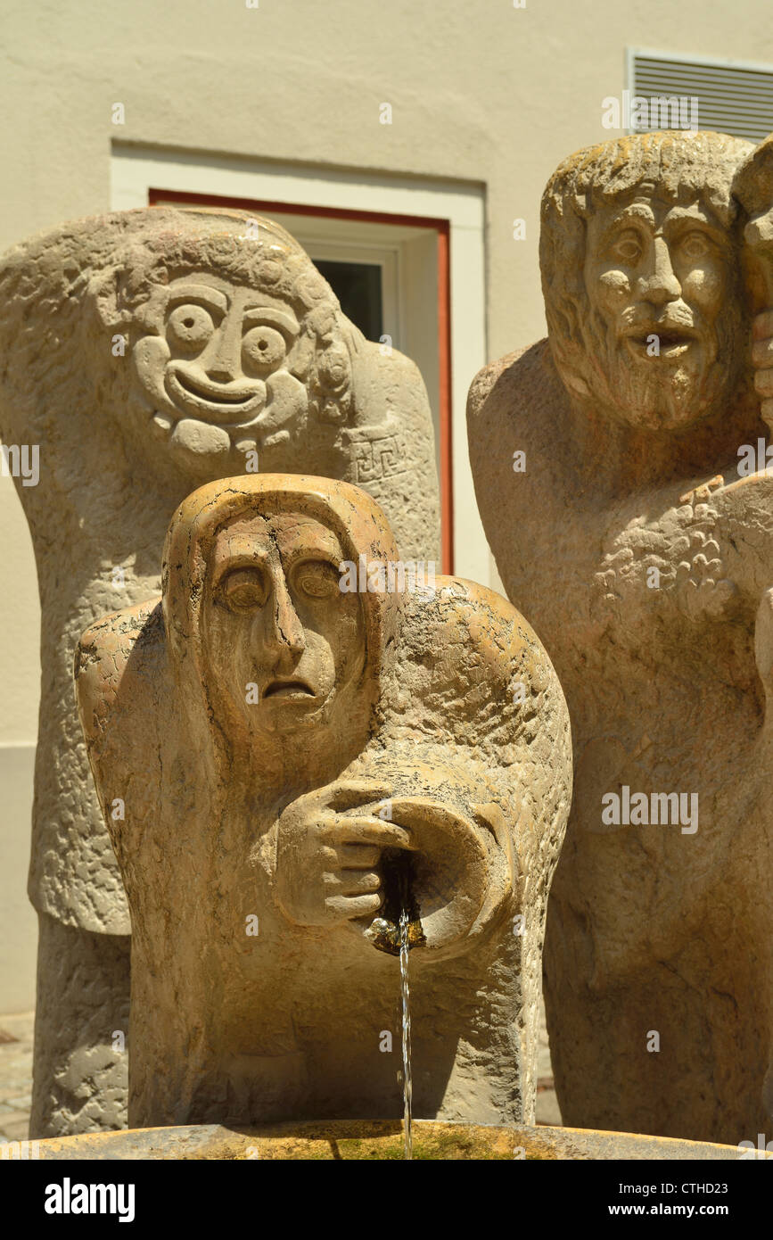 Bad Saeckingen, old town. Fountain sculptures showing historical carnival protagonists. Stock Photo