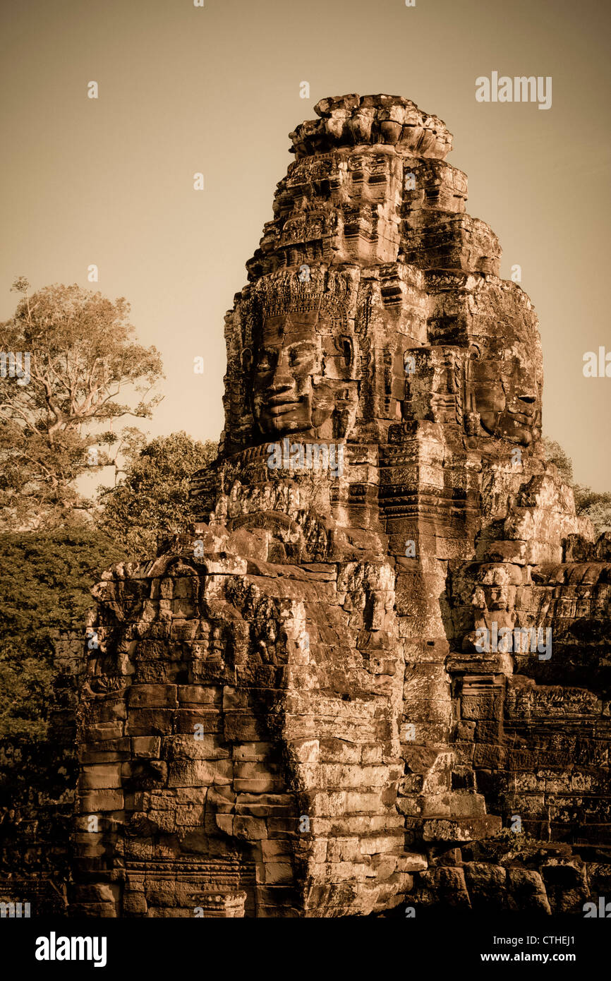 Monumental stone faces at Bayon Temple, Angkor Thom, Cambodia, Asia,  Stock Photo
