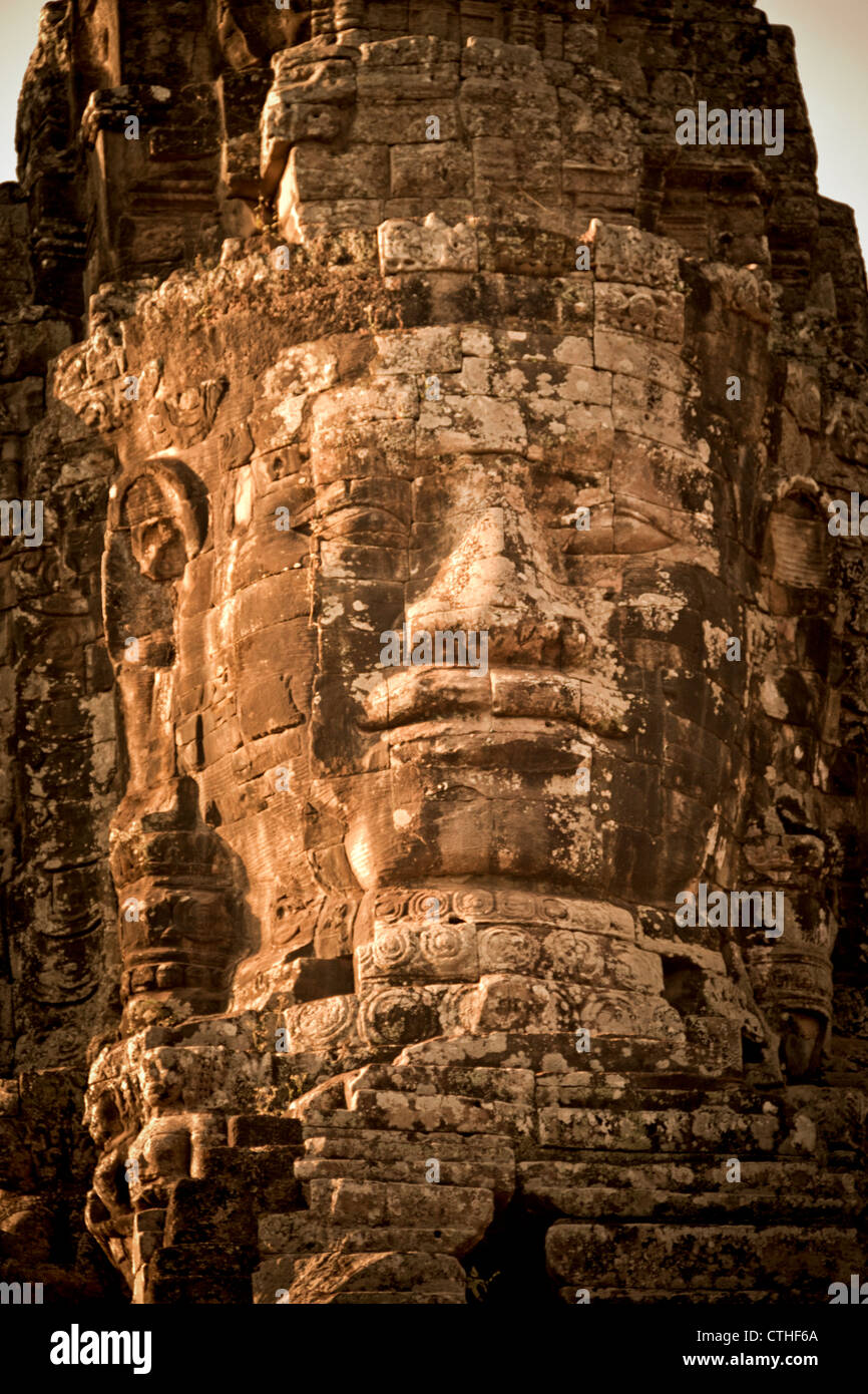 Monumental stone faces at Bayon Temple, Angkor Thom, Cambodia, Asia,  Stock Photo