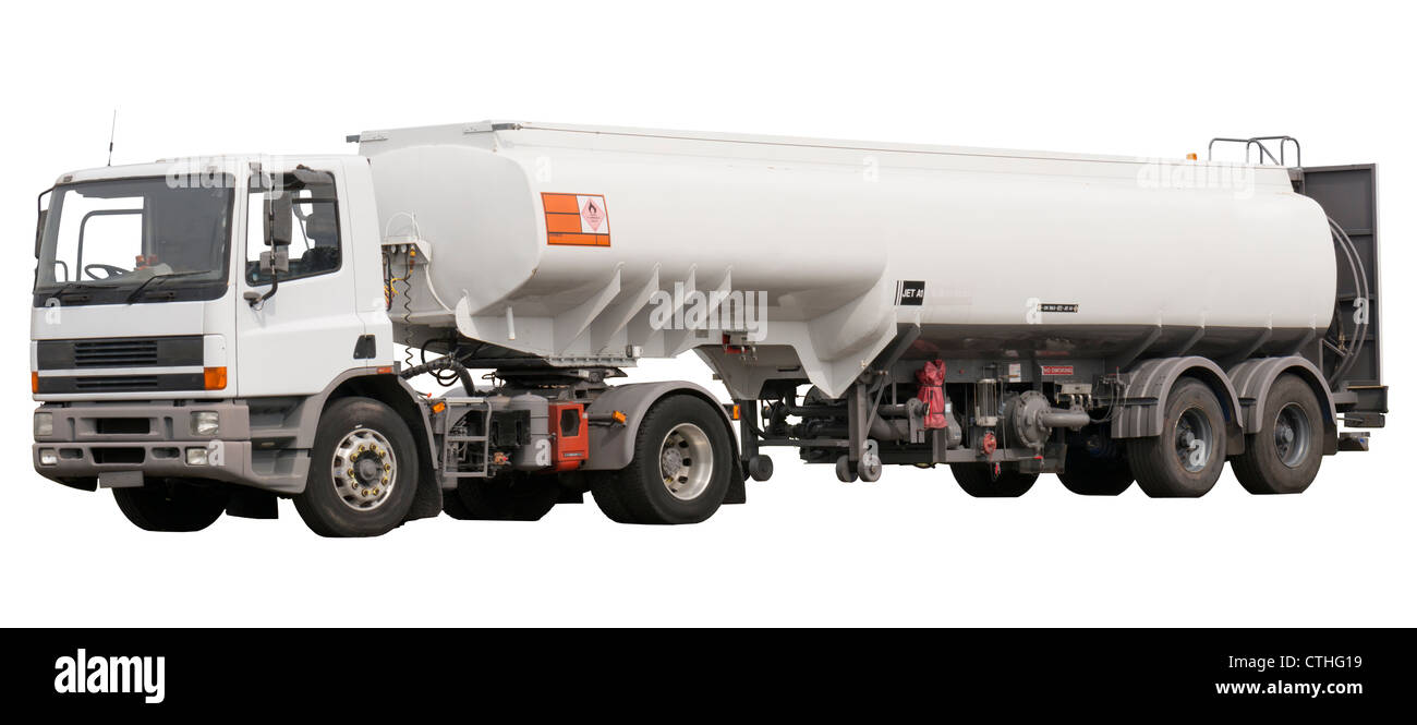 Isolated fuel truck with aviation jet a1 fuel - Stock Image